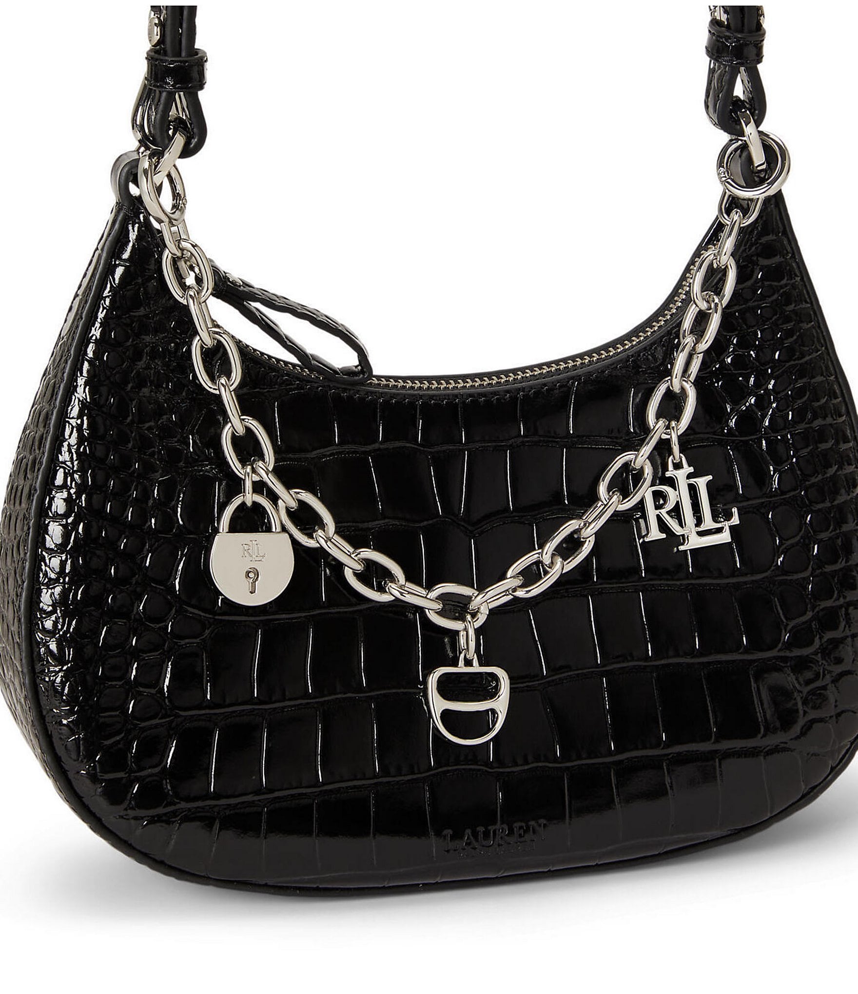 Lauren Ralph Lauren Marcy Embossed Medium Charm Zip Shoulder Bag