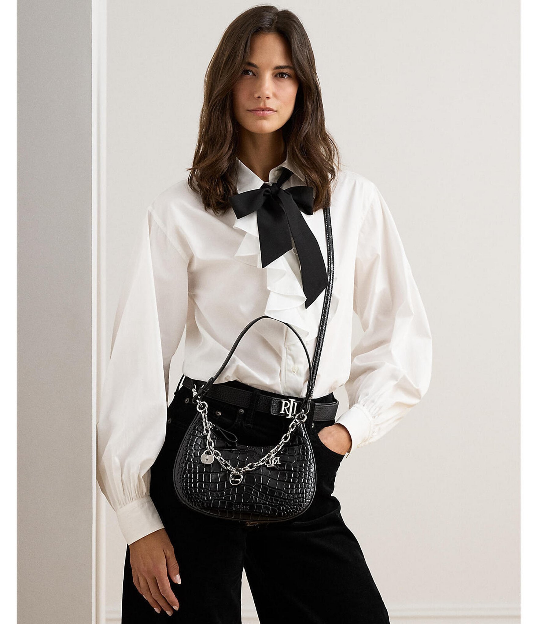 Lauren Ralph Lauren Marcy Embossed Medium Charm Zip Shoulder Bag