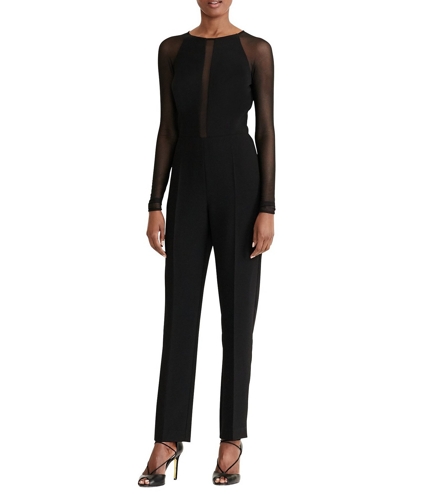 Lauren Ralph Lauren Mesh-Panel Jersey Jumpsuit | Dillards