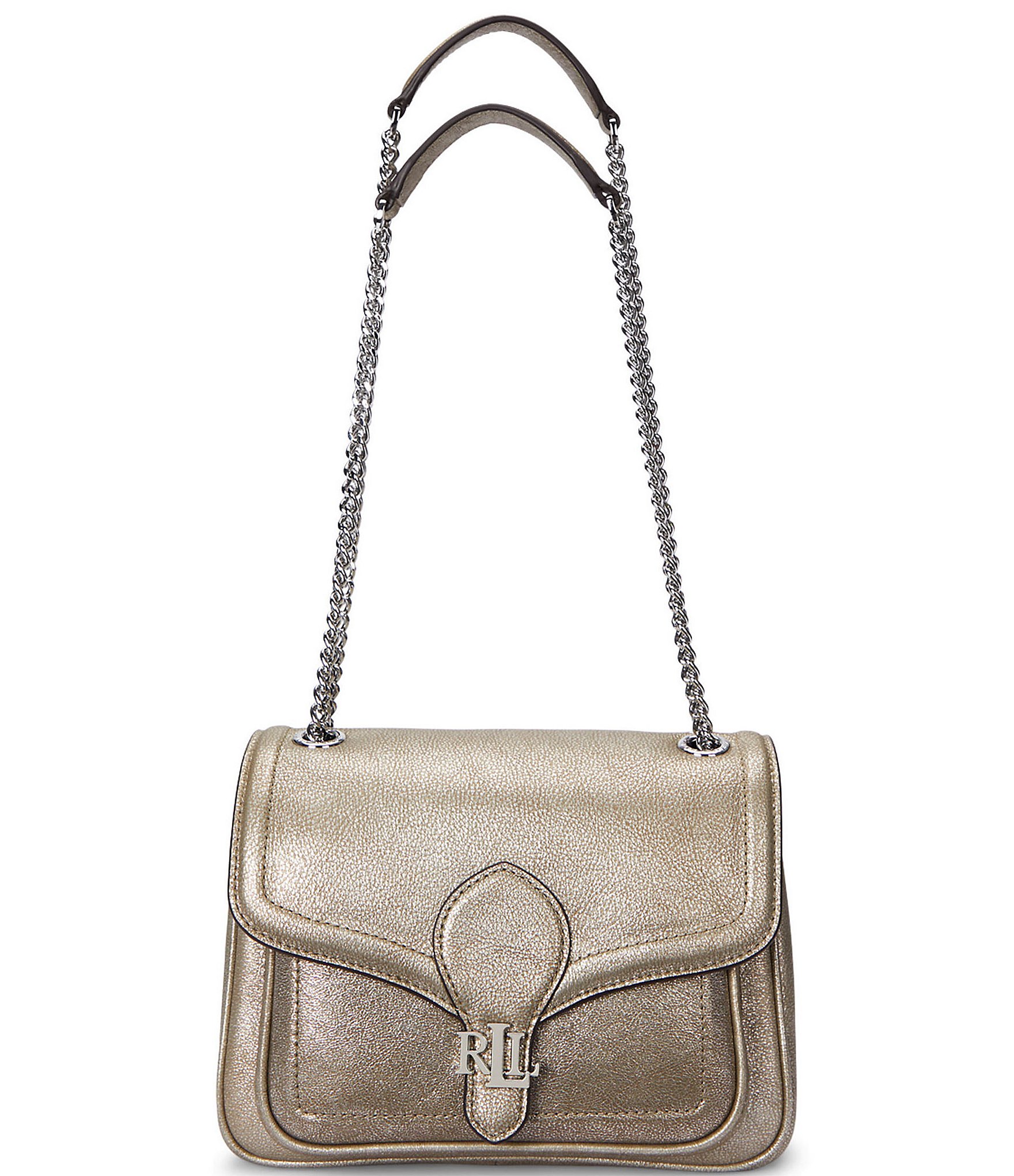 Lauren Ralph Lauren Silver Metallic Small Bradley Convertible Shoulder ...