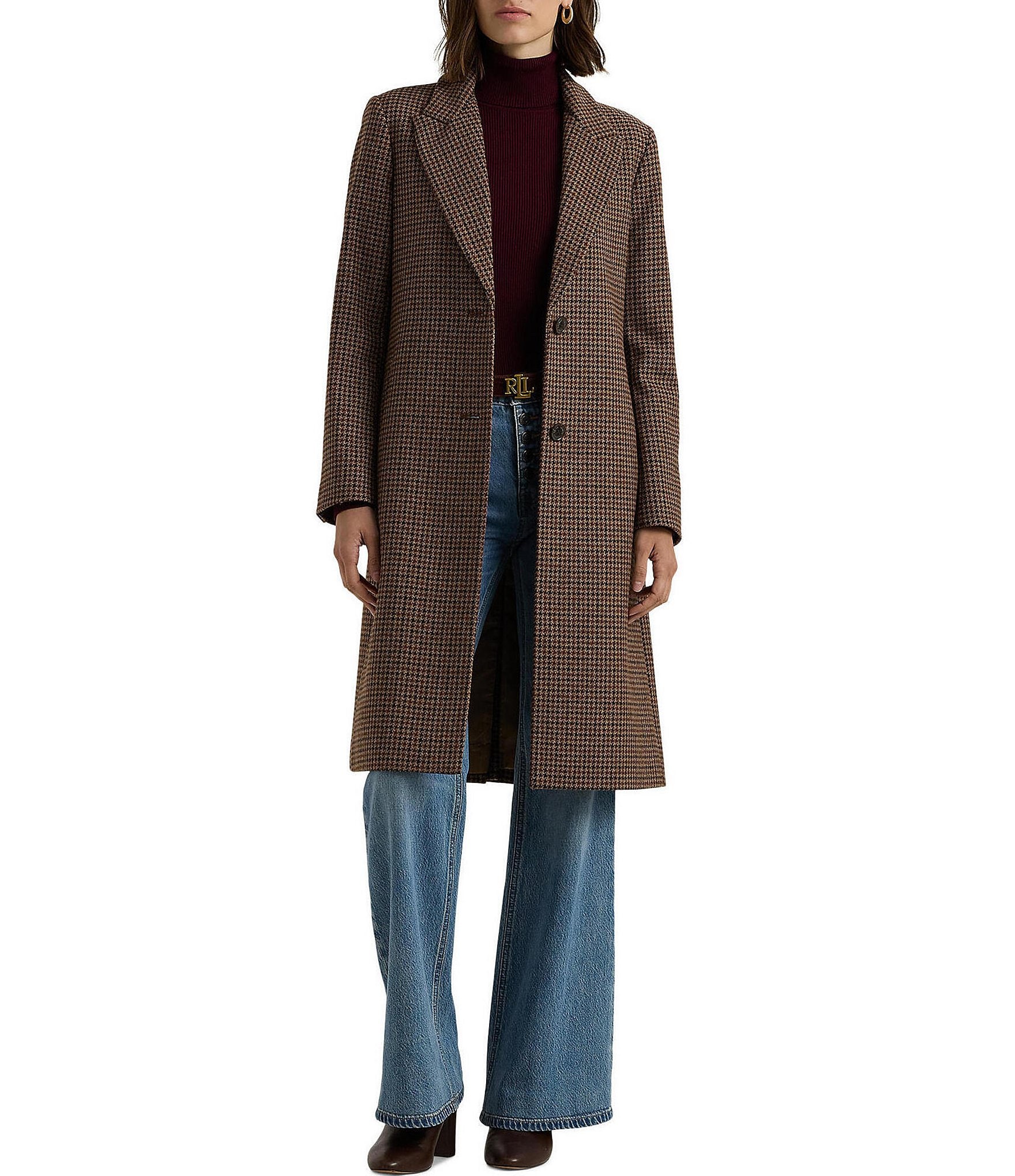 Lauren Ralph Lauren Novelty Wool Single Breasted Button Front Walker Coat