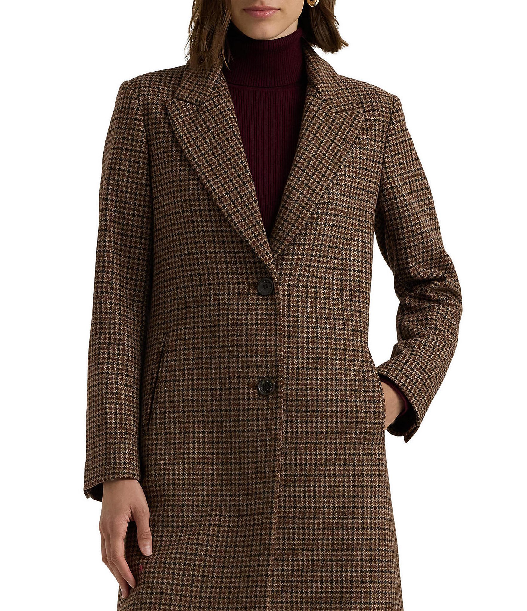 Lauren Ralph Lauren Novelty Wool Single Breasted Button Front Walker Coat