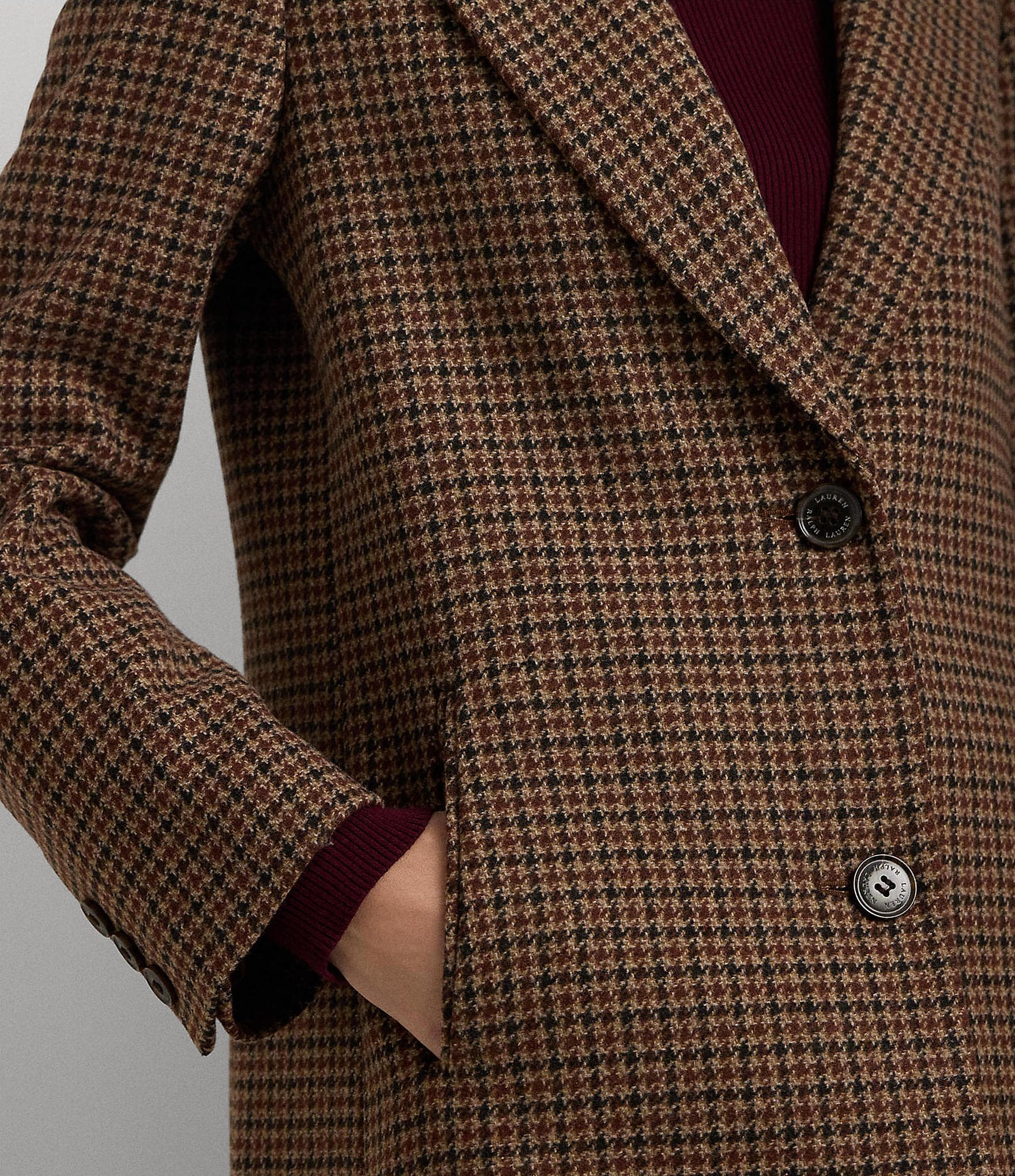 Lauren Ralph Lauren Novelty Wool Single Breasted Button Front Walker Coat
