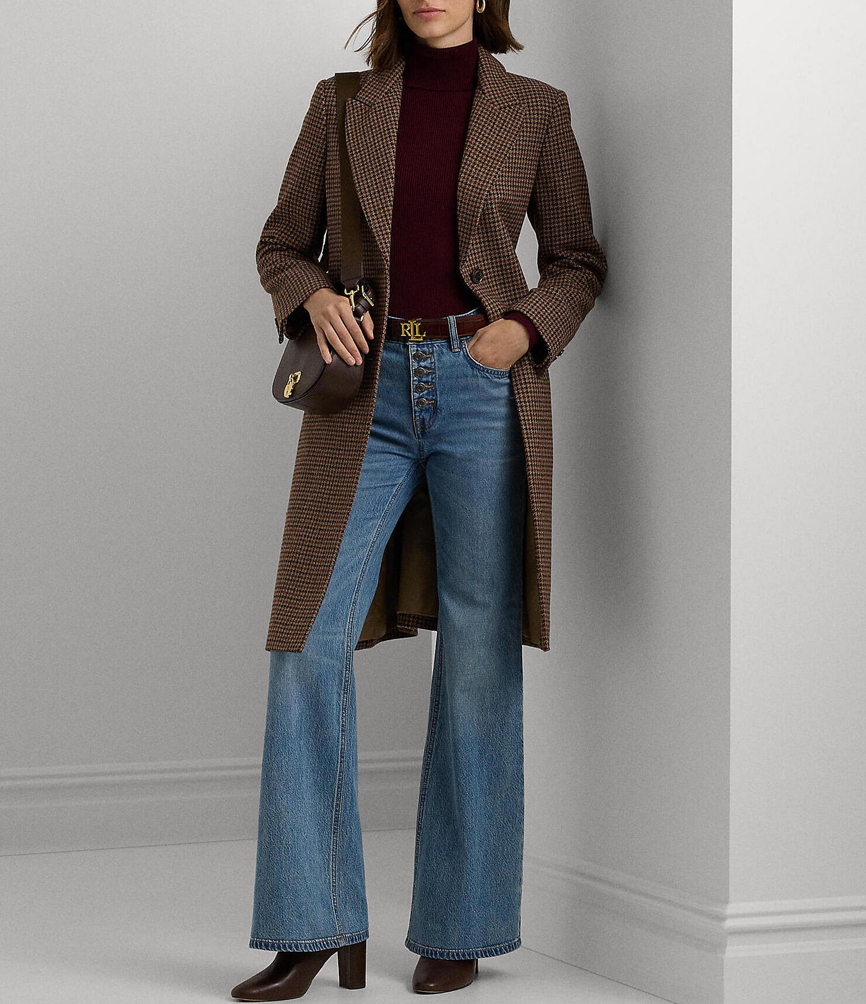 Lauren Ralph Lauren Novelty Wool Single Breasted Button Front Walker Coat