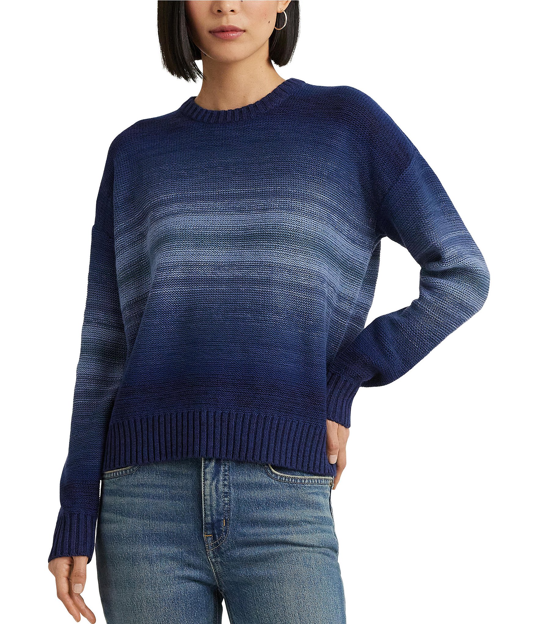 Lauren Ralph Lauren Ombre Striped Print Crew Neck Long Sleeve Sweater ...