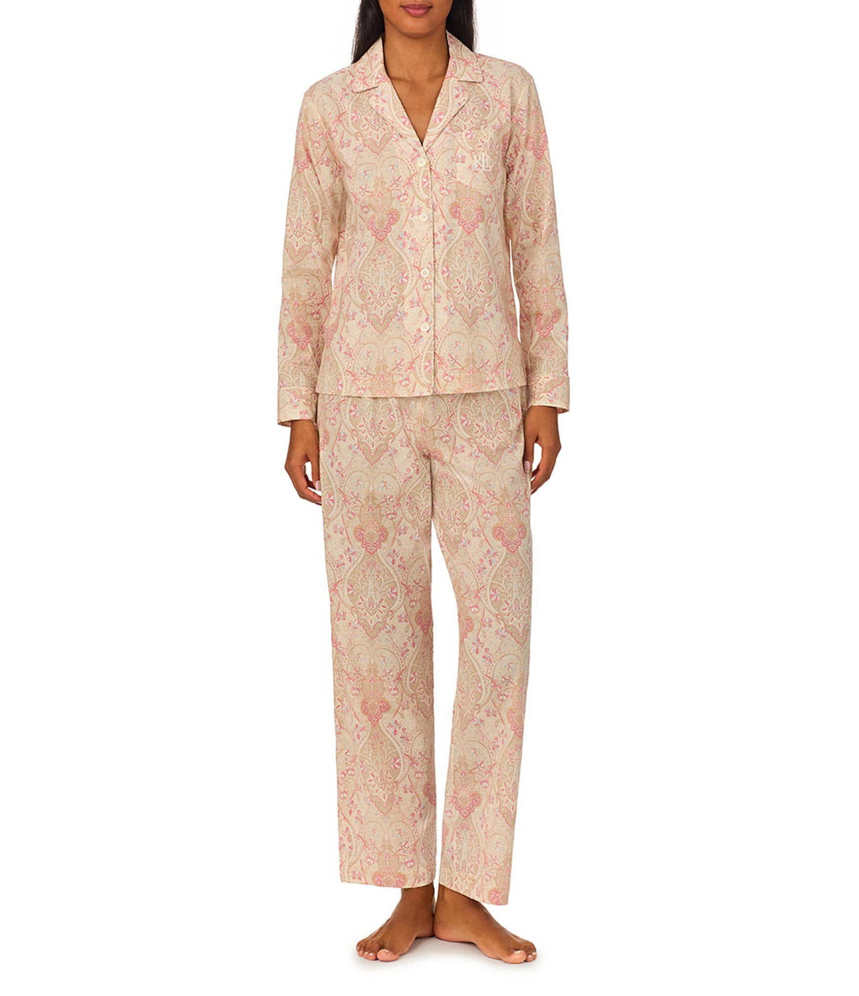 Lauren Ralph Lauren Paisley 3/4 Sleeve Notch Collar Pajama Set