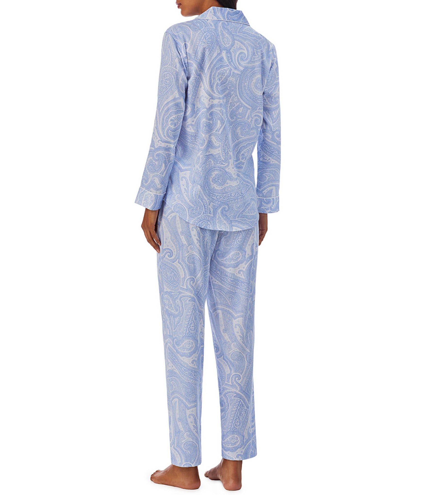 Lauren Ralph Lauren Paisley Print Long Sleeve Notch Collar Woven Pajama Set