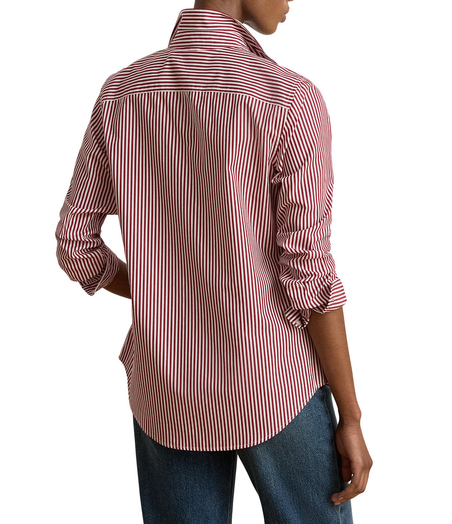 Lauren Ralph Lauren Petite Size Classic Striped Broadcloth Point Collar Long Sleeve Button Front Shirt