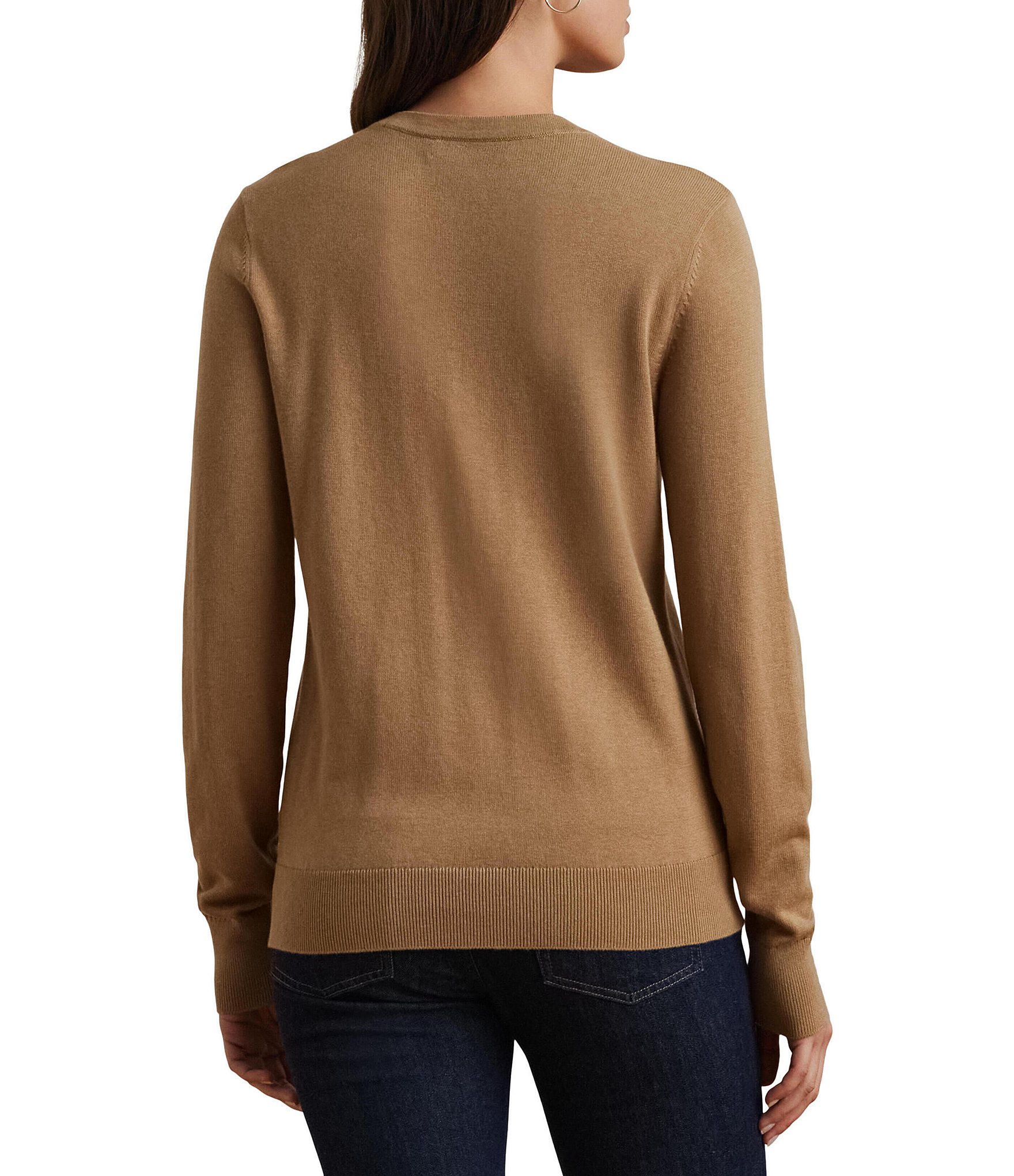 Lauren Ralph Lauren Petite Size Cotton-Blend Crew Neck Long Sleeve Slim Fit Sweater