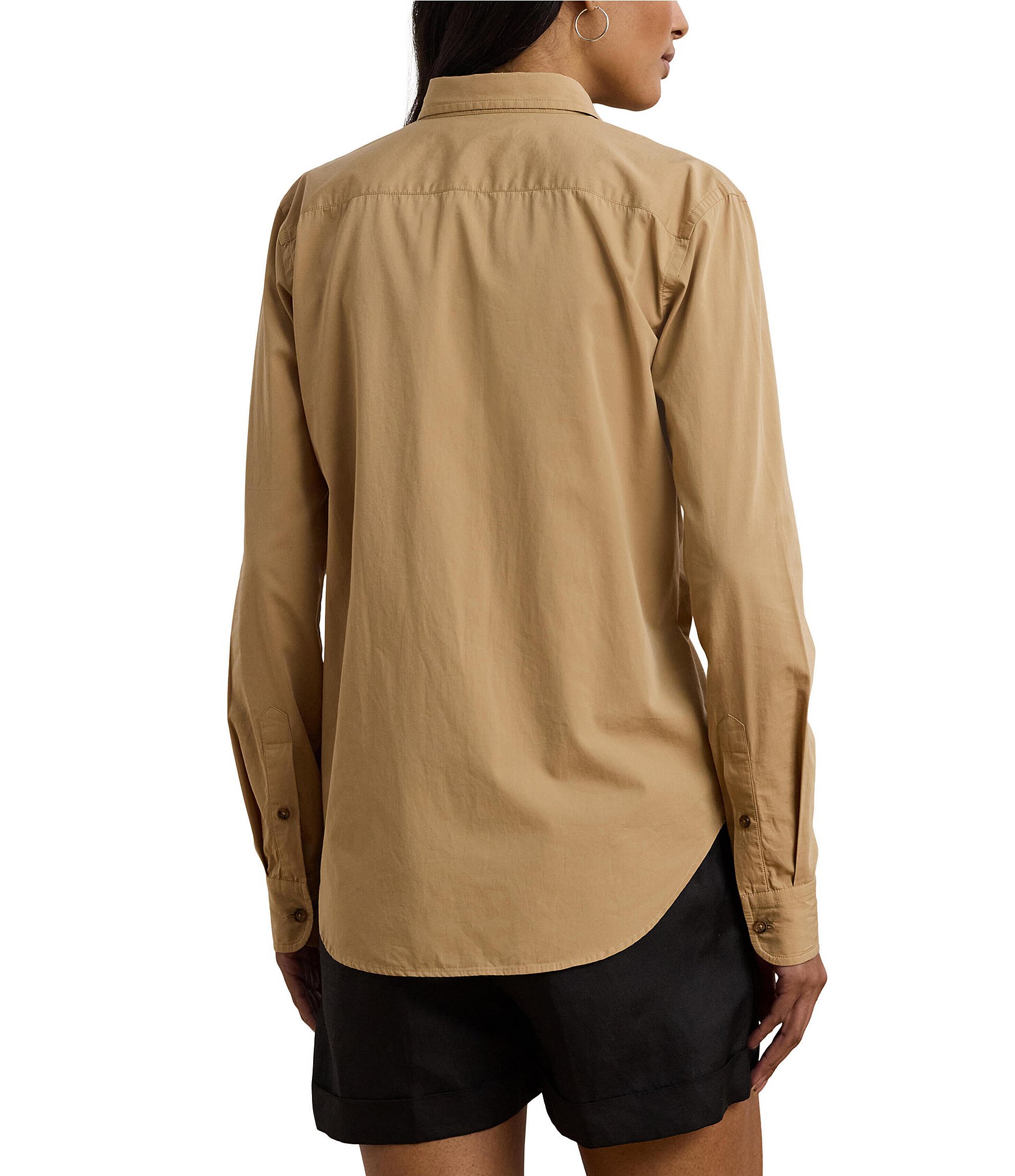 Lauren Ralph Lauren Petite Size Cotton Point Collar Long Sleeve Button Front Shirt
