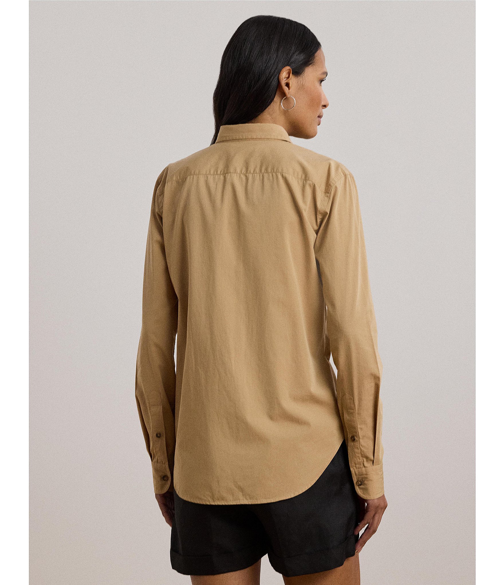 Lauren Ralph Lauren Petite Size Cotton Point Collar Long Sleeve Button Front Shirt