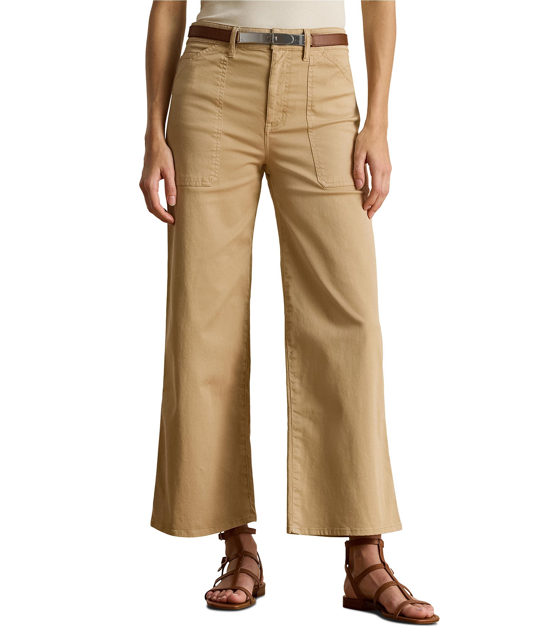 Lauren Ralph Lauren Petite Size High Rise Cotton Wide-Leg Cropped Pants