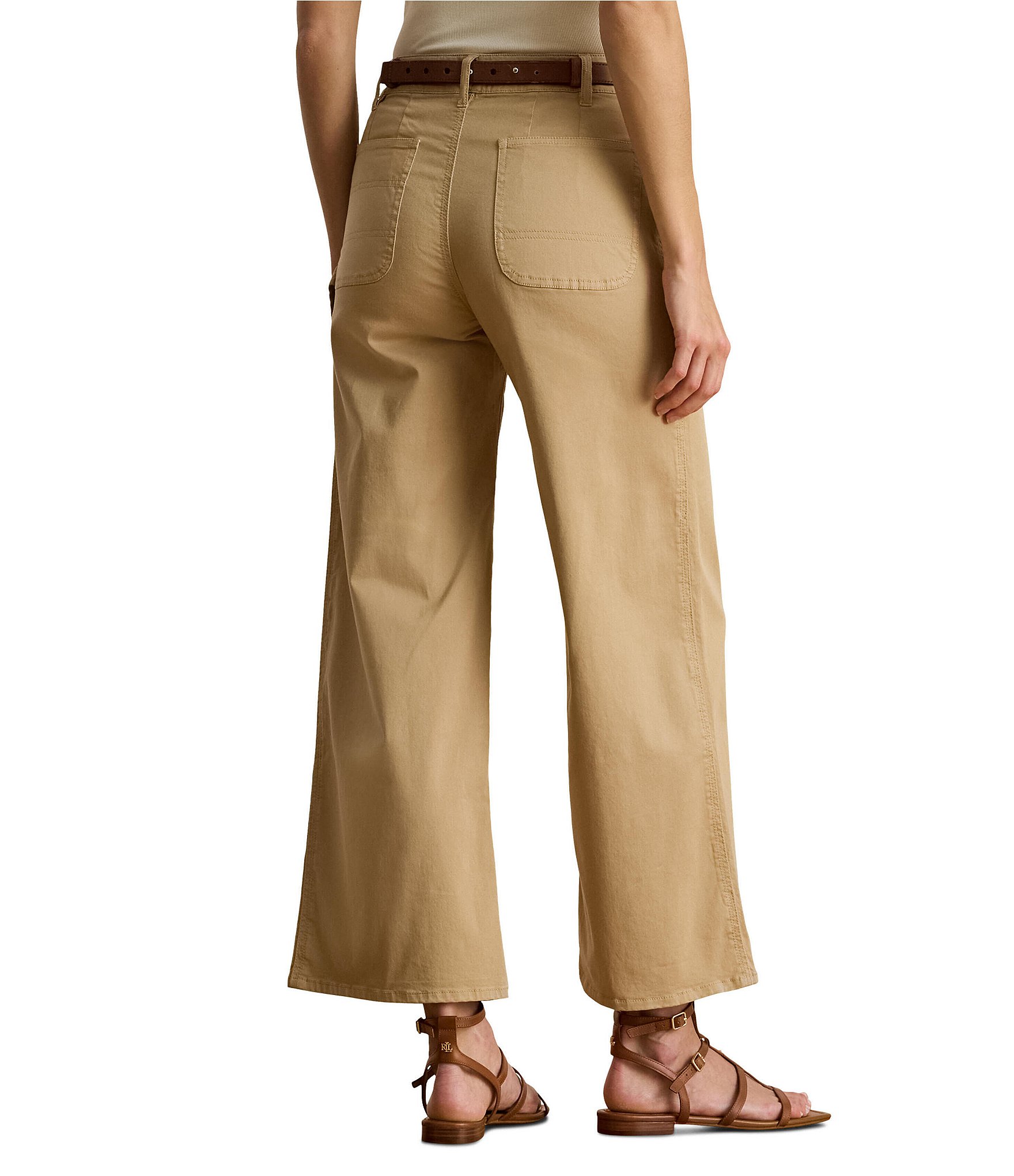 Lauren Ralph Lauren Petite Size High Rise Cotton Wide-Leg Cropped Pants