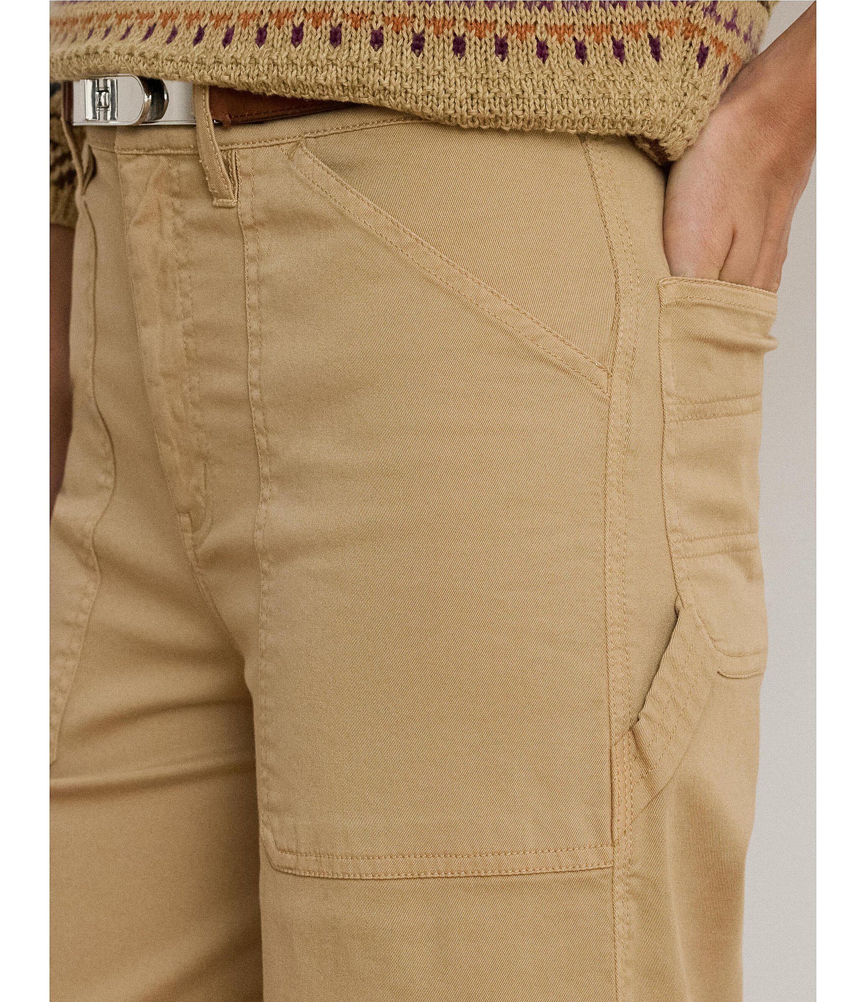 Lauren Ralph Lauren Petite Size High Rise Cotton Wide-Leg Cropped Pants