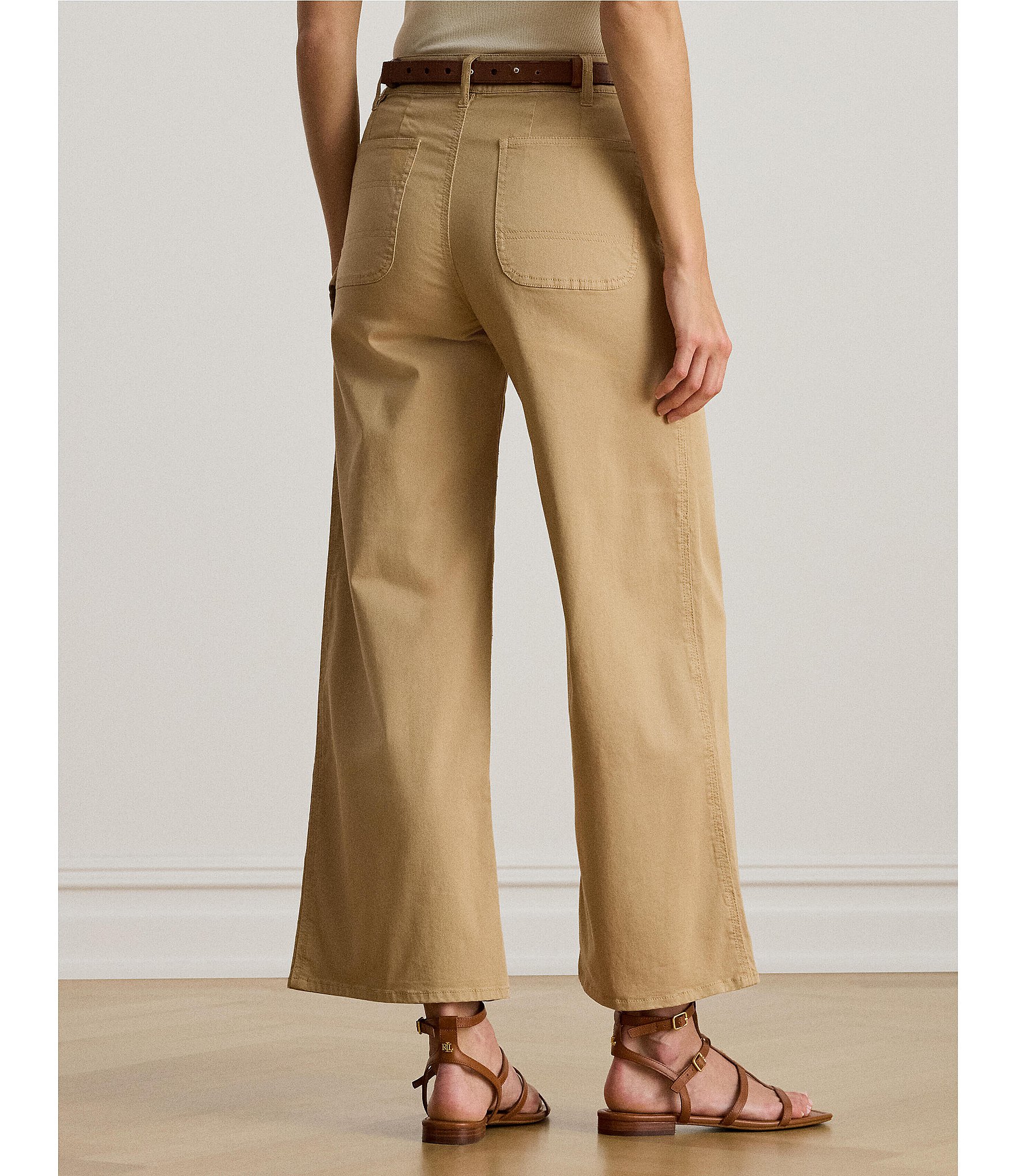 Lauren Ralph Lauren Petite Size High Rise Cotton Wide-Leg Cropped Pants