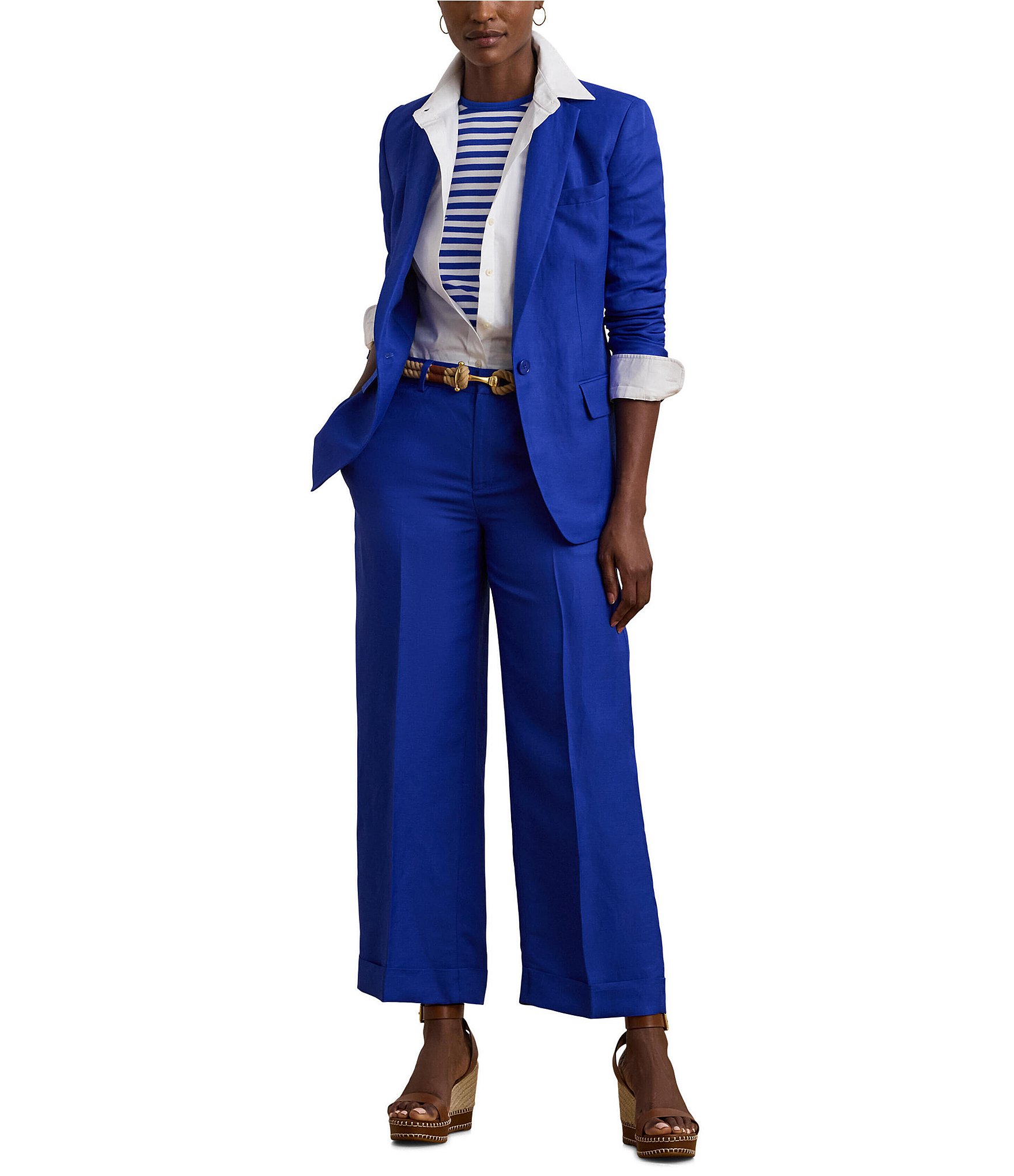 Lauren Ralph Lauren Petite Size Linen-Blend Twill One-Button Front Blazer