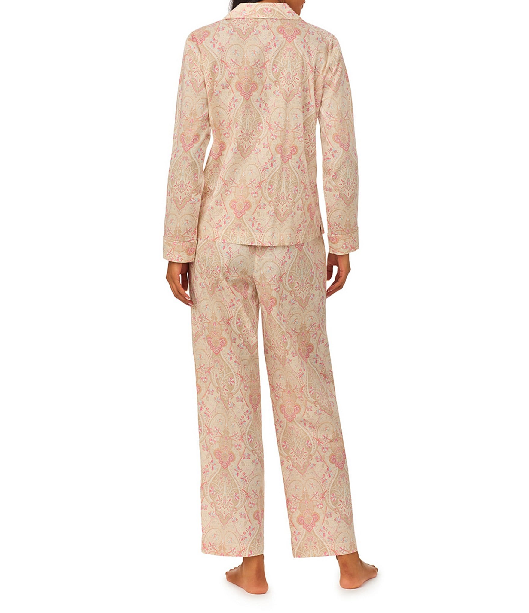 Lauren Ralph Lauren Petite Size Paisley 3/4 Sleeve Notch Collar Pajama Set