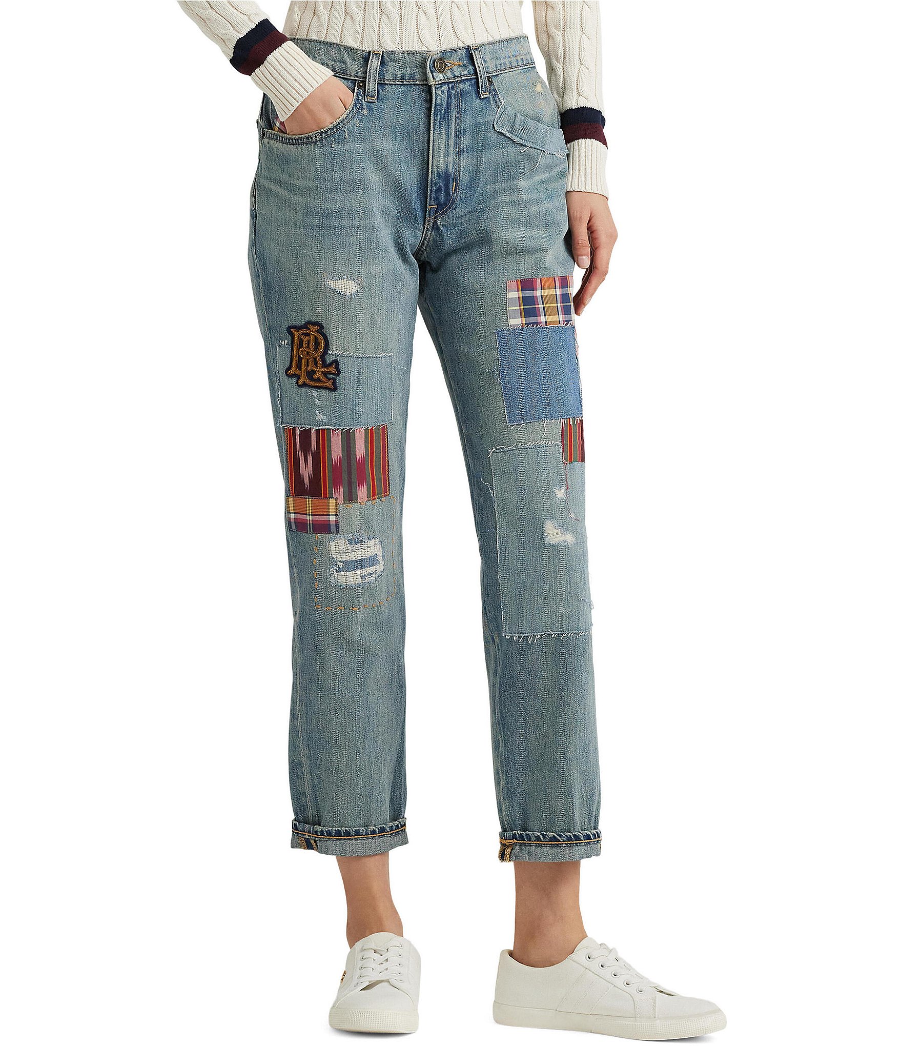 Lauren Ralph Lauren Petite Size Patchwork Relaxed Tapered Jeans | Dillard's