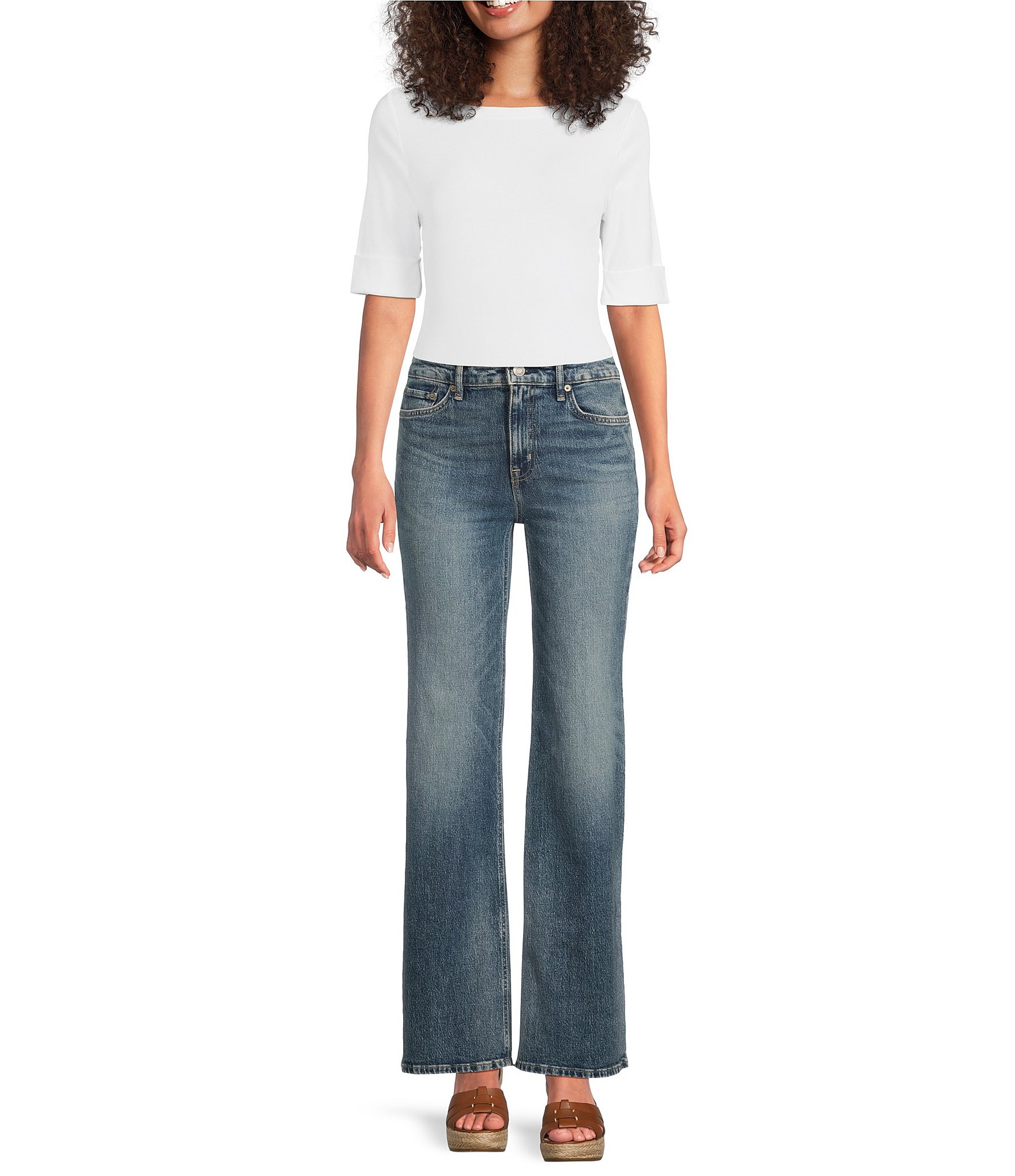 Lauren Ralph Lauren Petite Size Stretch Denim High Rise Retro Flare Leg Jeans