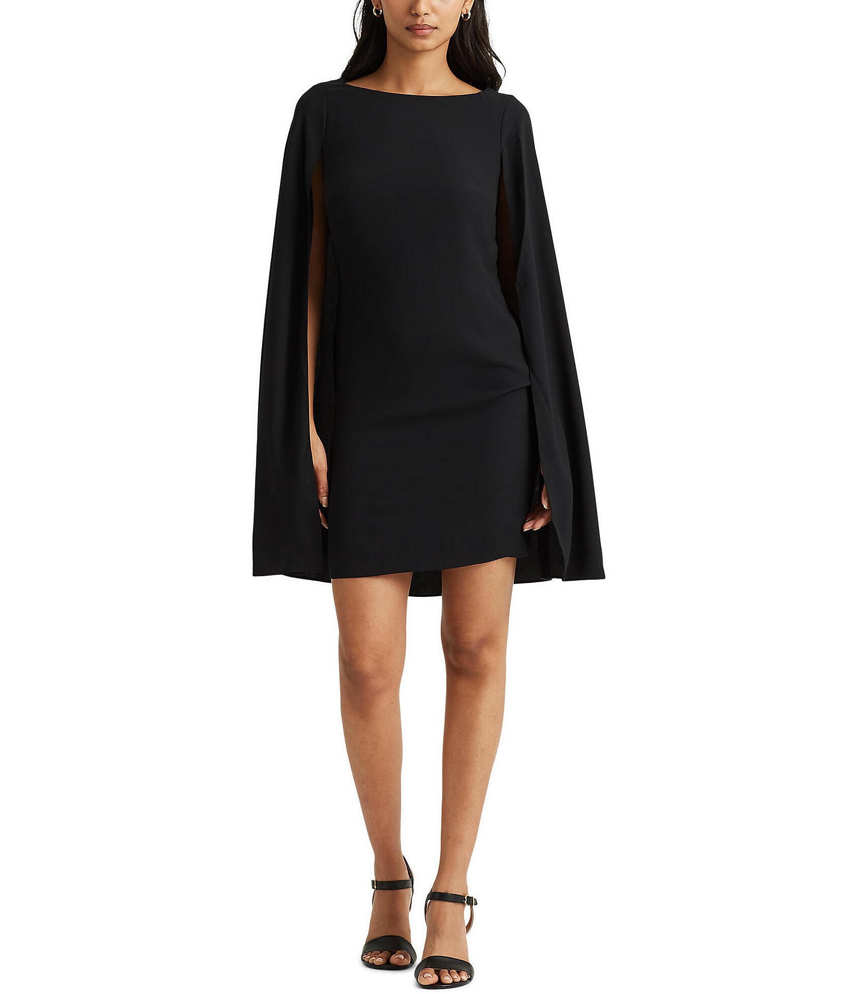 Lauren Ralph Lauren Petra Georgette Boat Neck Cape Shift Dress | Dillard's