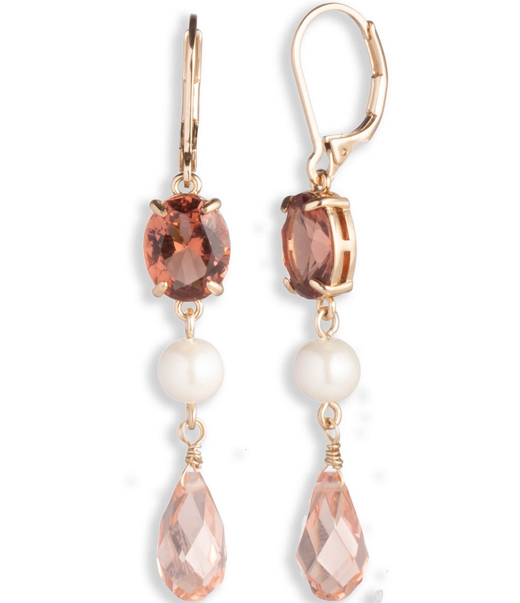 Lauren Ralph Lauren Pink Pearl and Rhinestone Bead Linear Drop Earrings