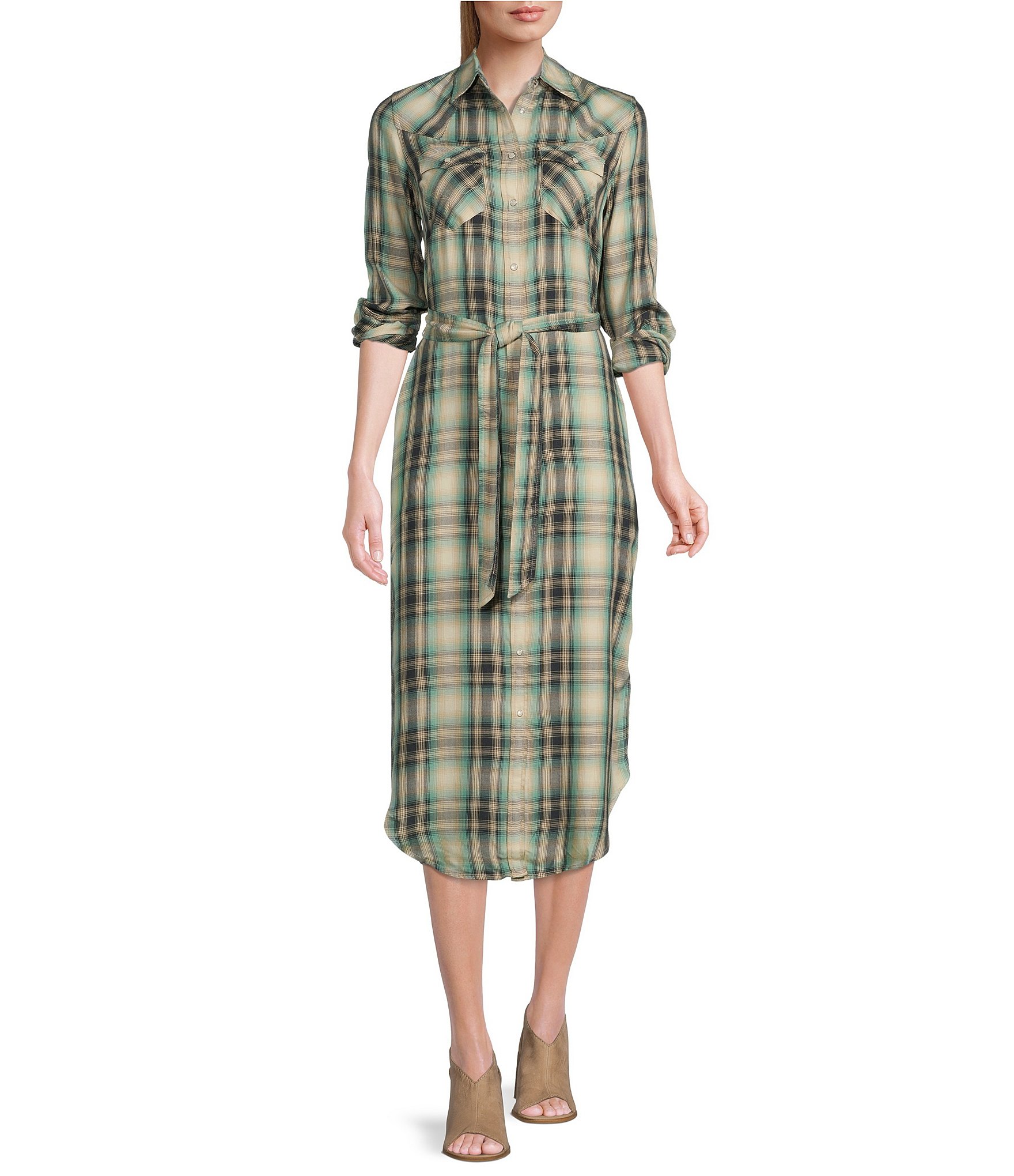 Lauren Ralph Lauren Plaid Print Twill Long Sleeve Collared Shirt Dress ...