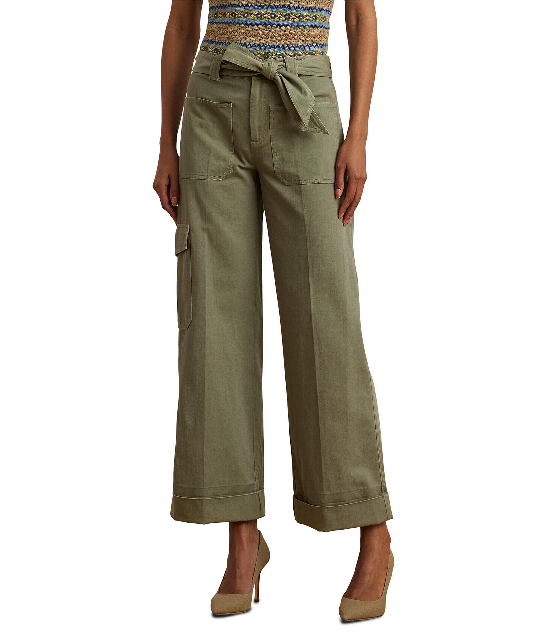 Lauren Ralph Lauren Pleated Cotton Twill Wide Leg Cargo