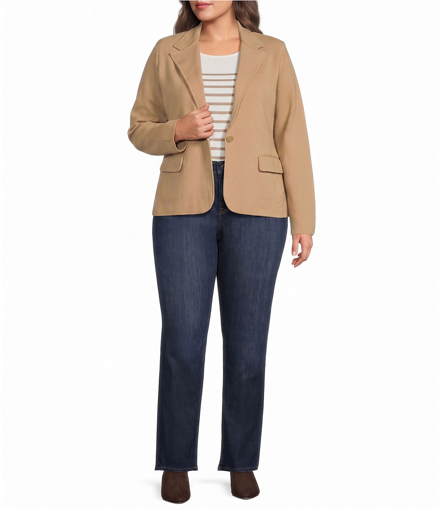 Lauren Ralph Lauren Plus Cotton Blend Notch Lapel Long Sleeve Blazer