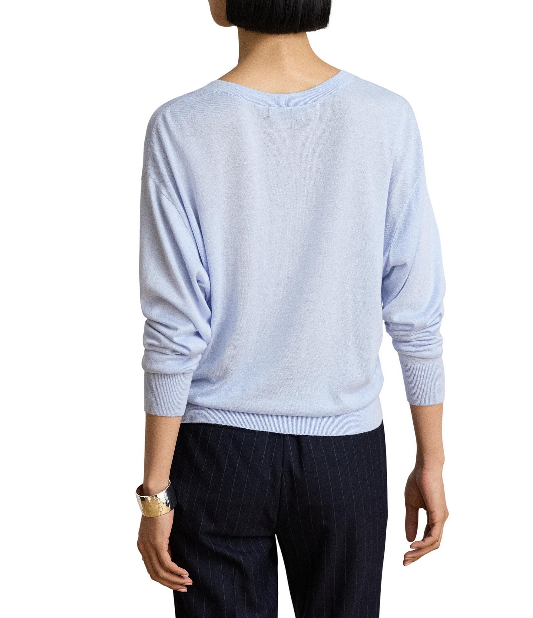 Lauren Ralph Lauren Plus Size Modal Silk Blend V-Neck Long Sleeve Sweater Top