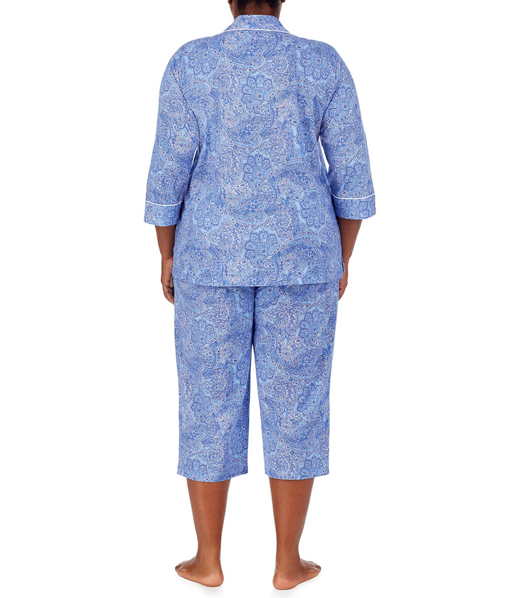 Lauren Ralph Lauren Plus Paisley Print Jersey Knit Cropped Pajama Set