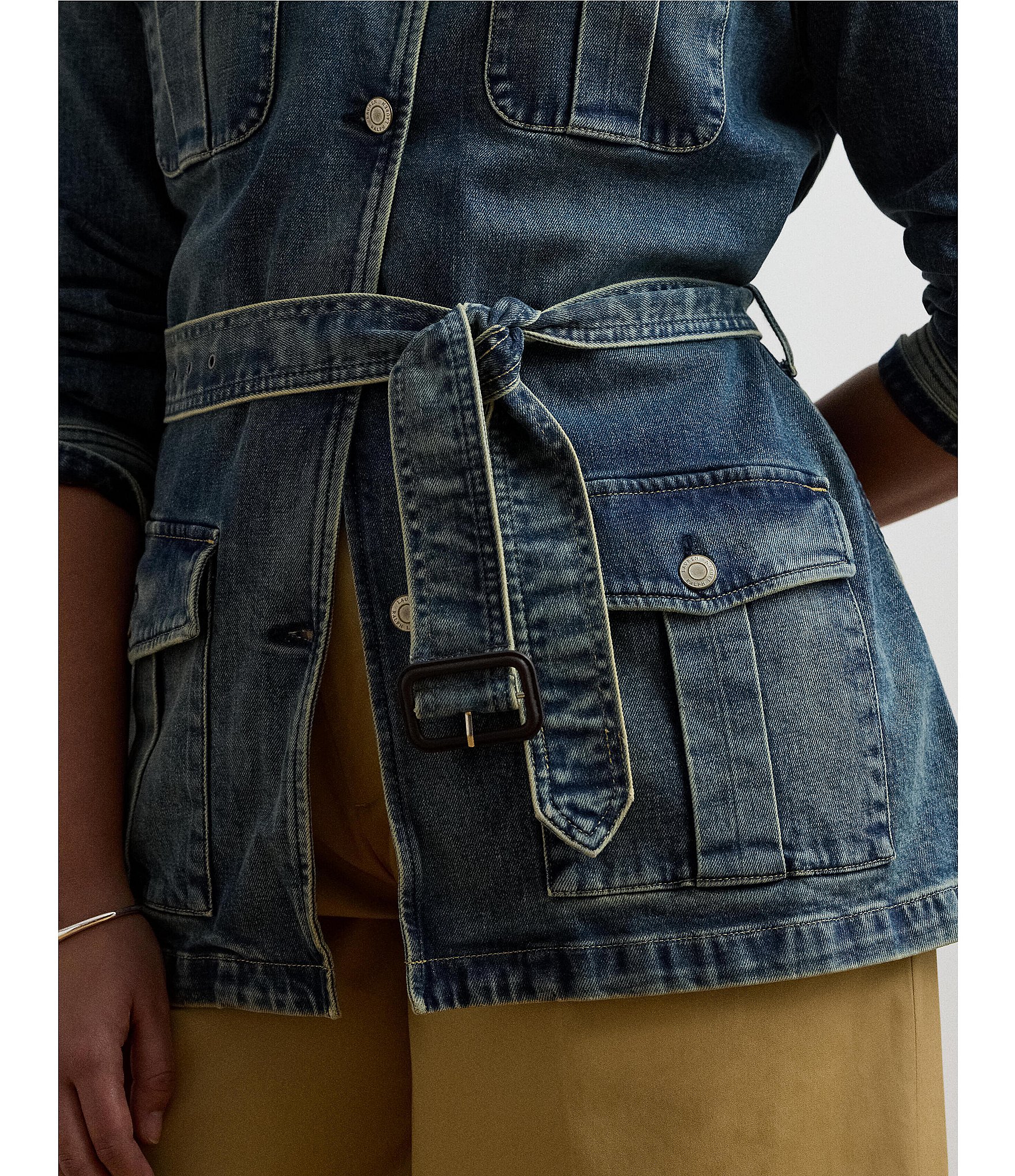 Lauren Ralph Lauren Plus Size Denim Long Sleeve Belted Button Front Field Jacket