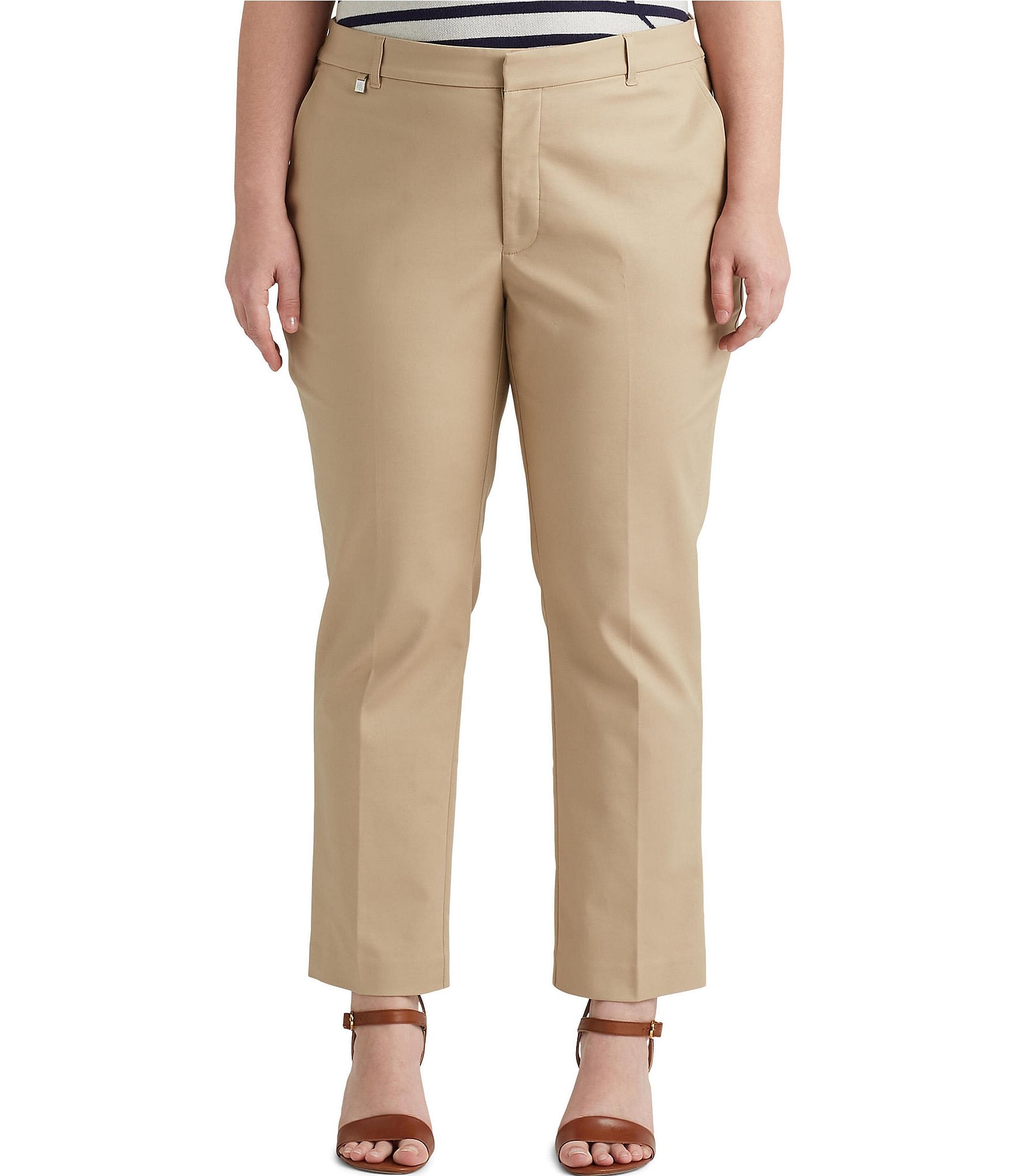 Rayon Plain Brown Plus Size Straight Leg 2 Back Pockets Trouser