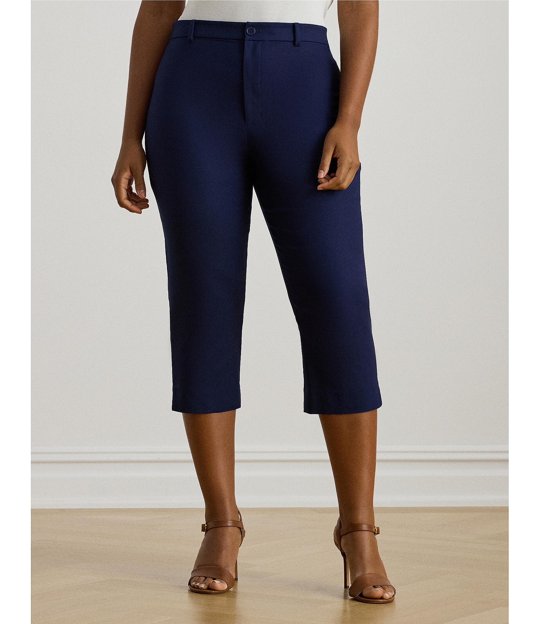 Lauren Ralph Lauren Plus Size Double-Faced Stretch Cotton Straight Leg Capri Pants
