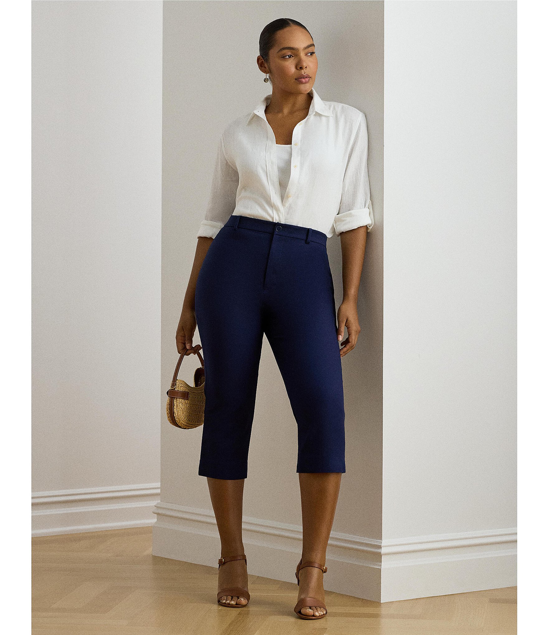 Lauren Ralph Lauren Plus Size Double-Faced Stretch Cotton Straight Leg Capri Pants