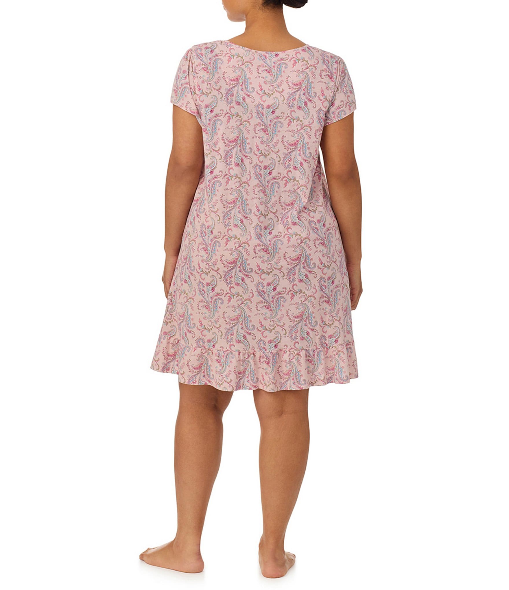 Lauren Ralph Lauren Plus Size Jersey Knit Paisley Print Flutter Sleeve Short Nightgown