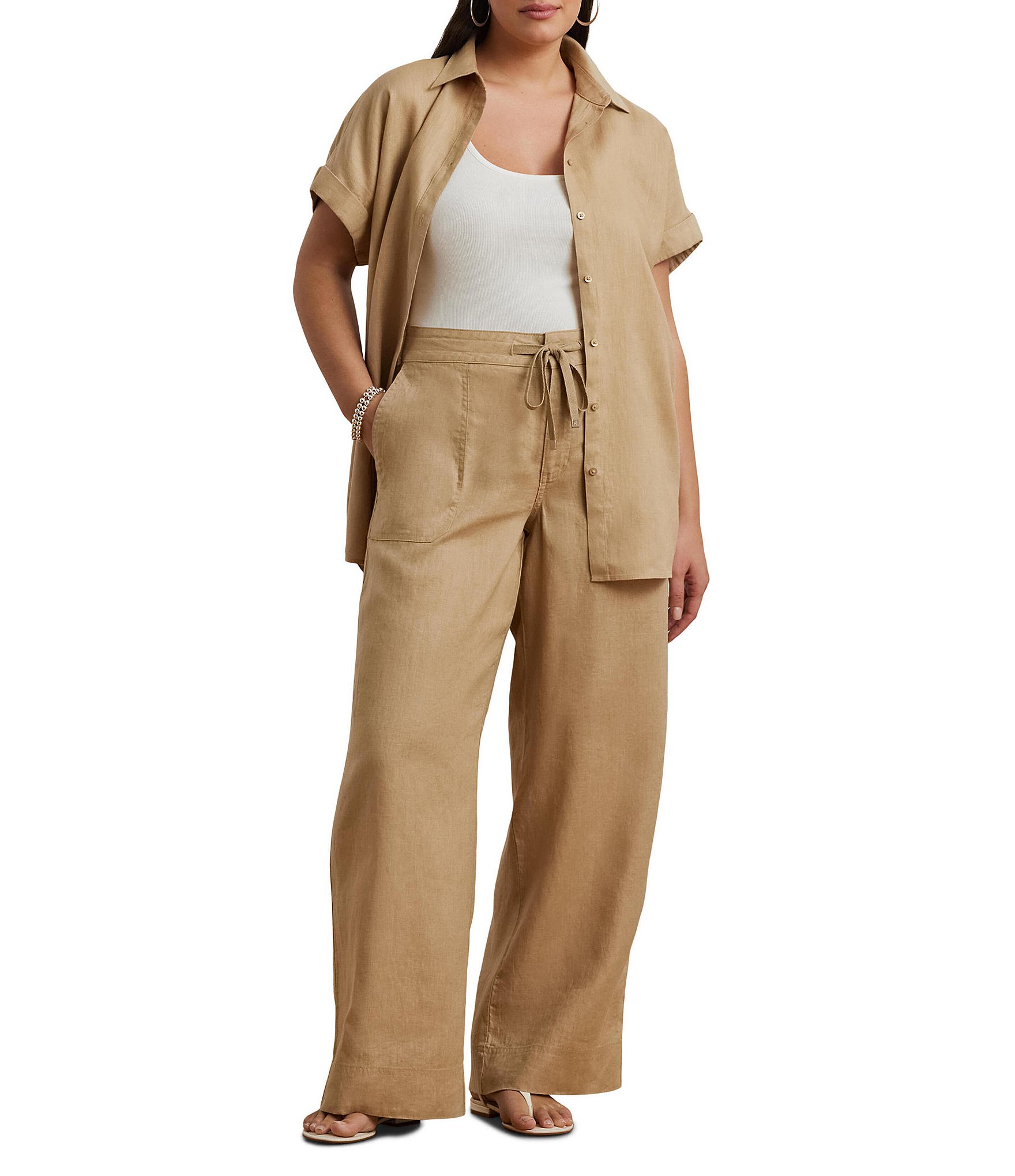 Lauren Ralph Lauren Plus Size Linen Wide Leg Pants