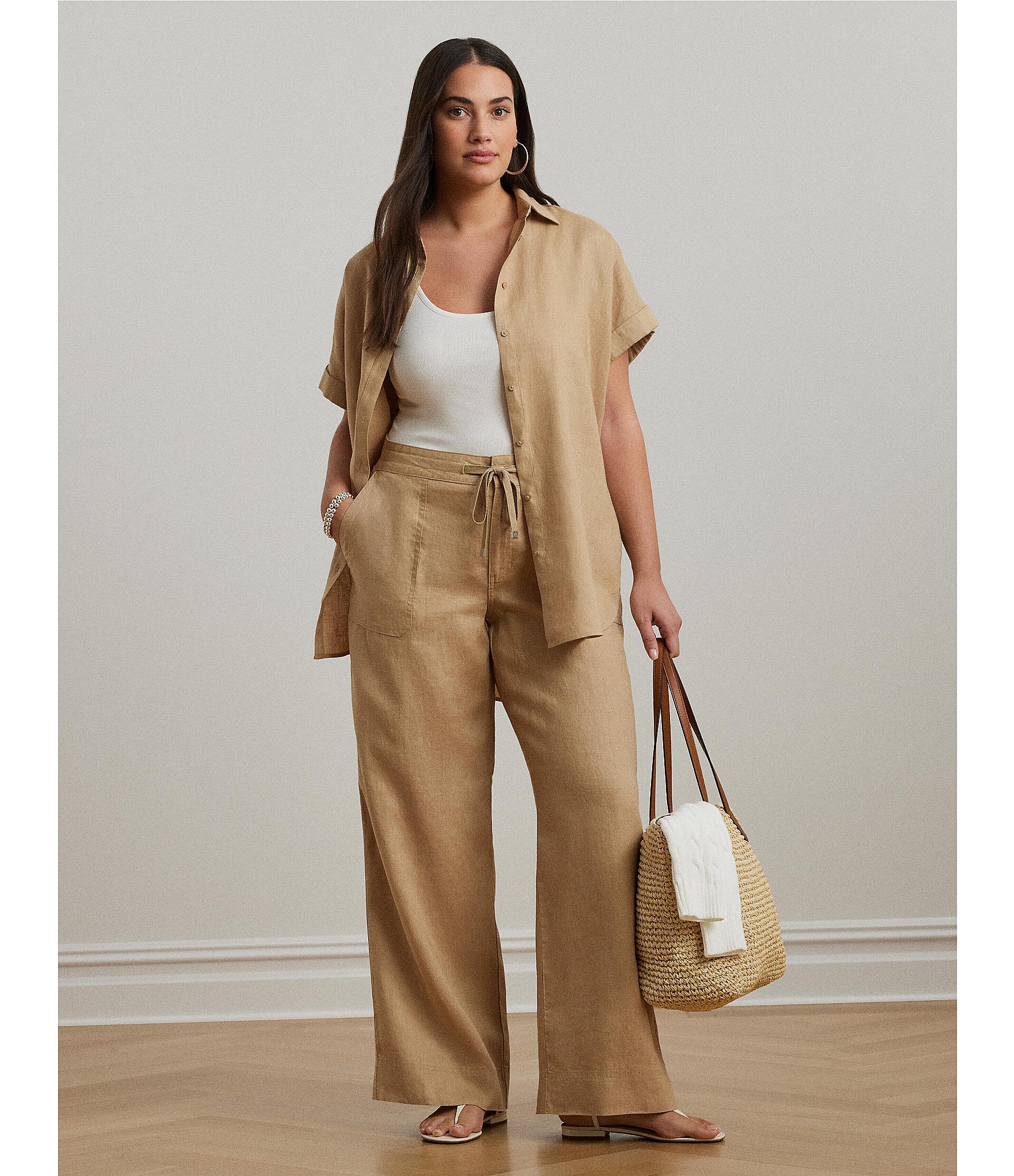 Lauren Ralph Lauren Plus Size Linen Wide Leg Pants