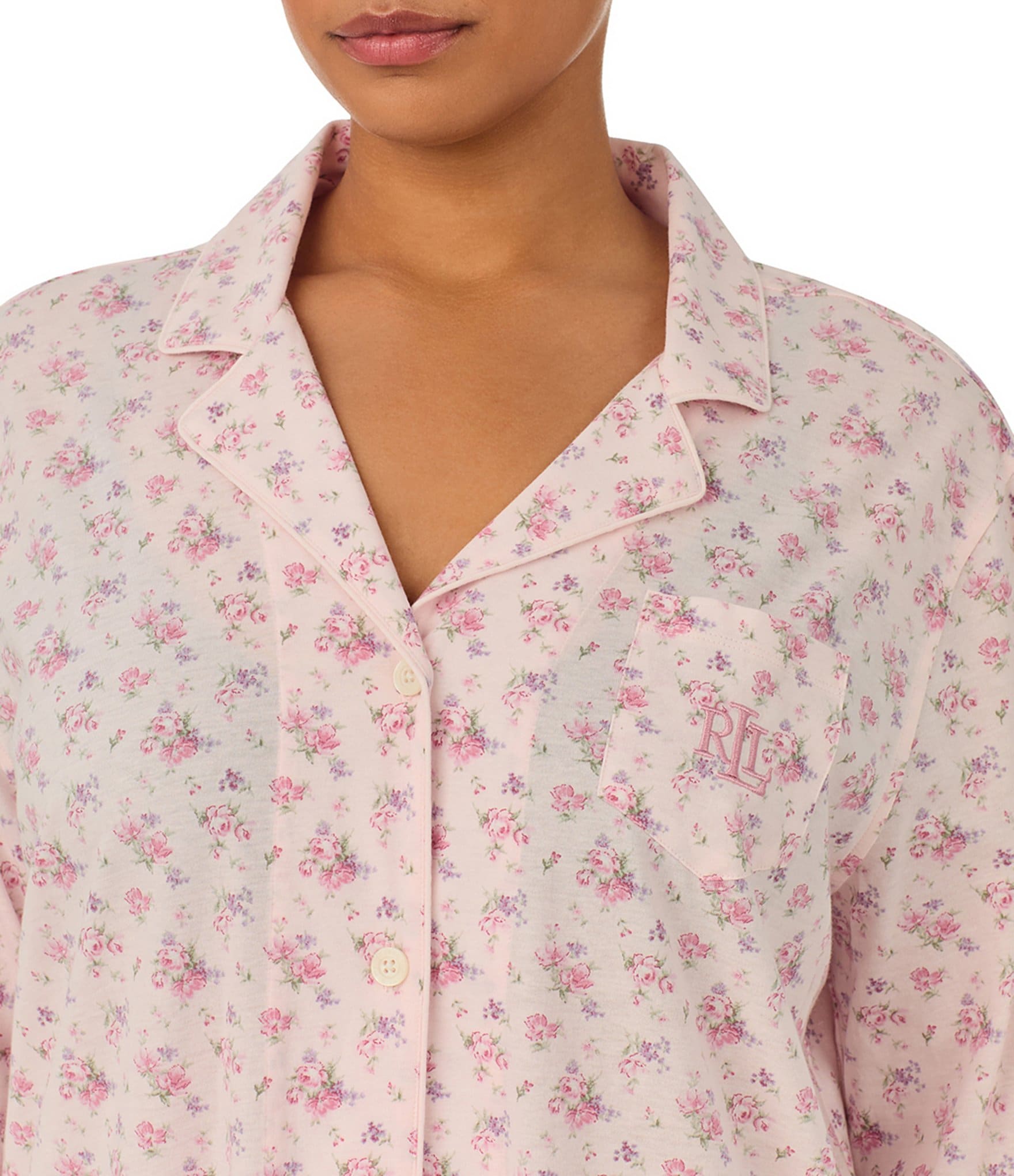 Lauren Ralph Lauren Plus Size Long Sleeve Floral Knit Nightshirt