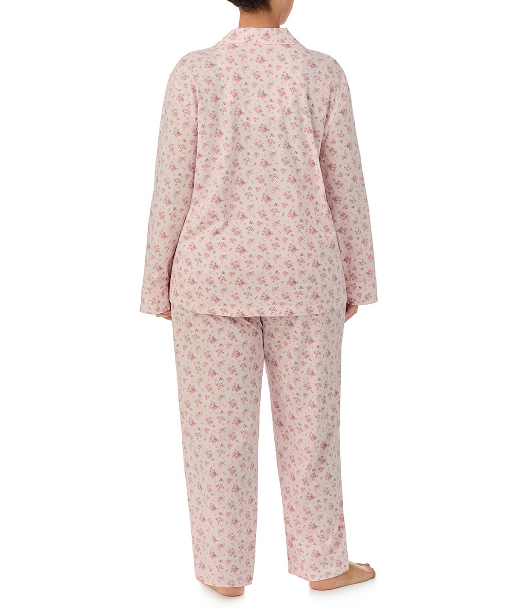 Lauren Ralph Lauren Plus Size Long Sleeve Notch Collar Long Pant Knit Floral Print Pajama Set The Shops at Willow Bend