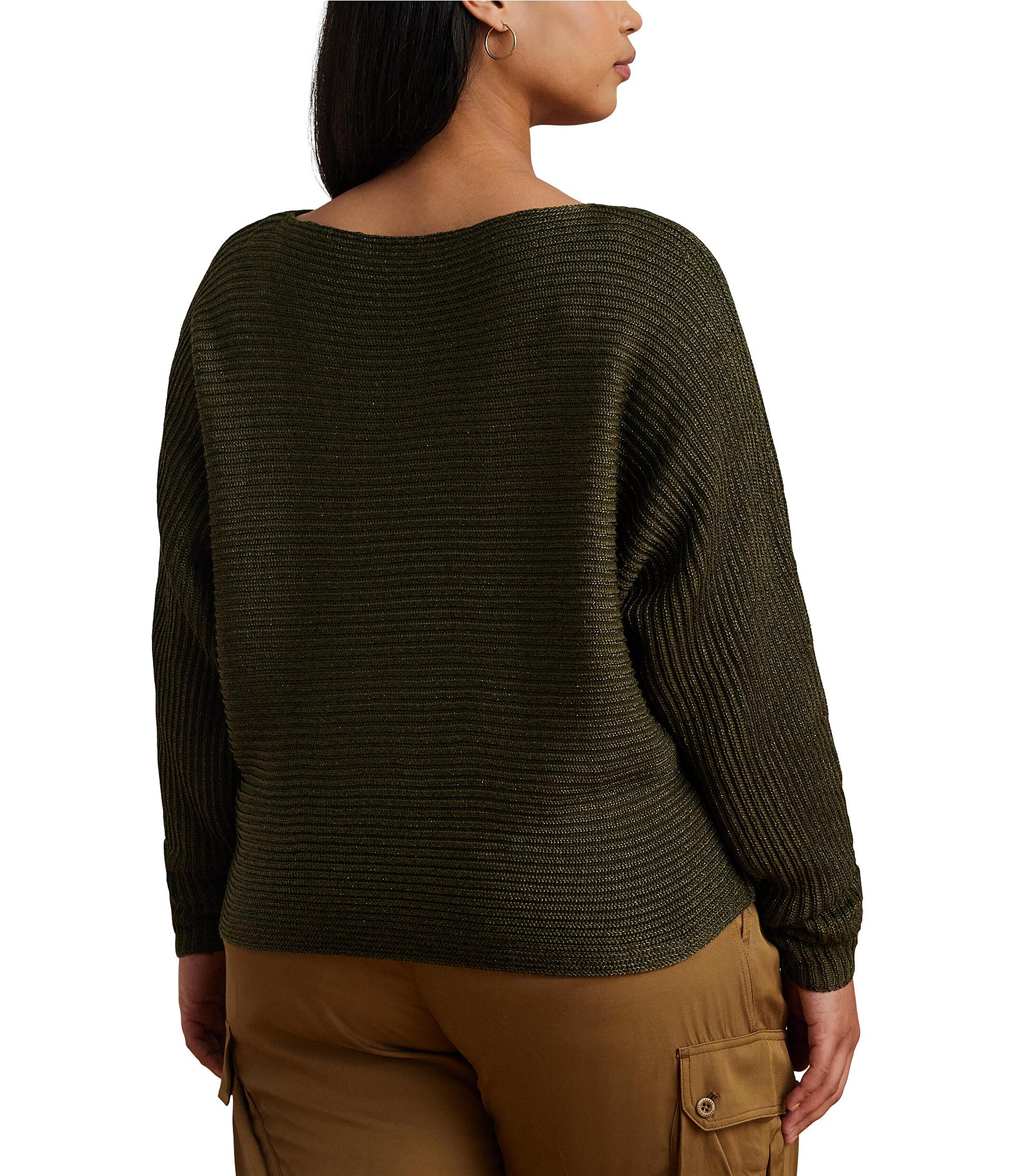 Lauren Ralph Lauren Plus Size Metallic Rib Knit Boat Neck Pullover Sweater