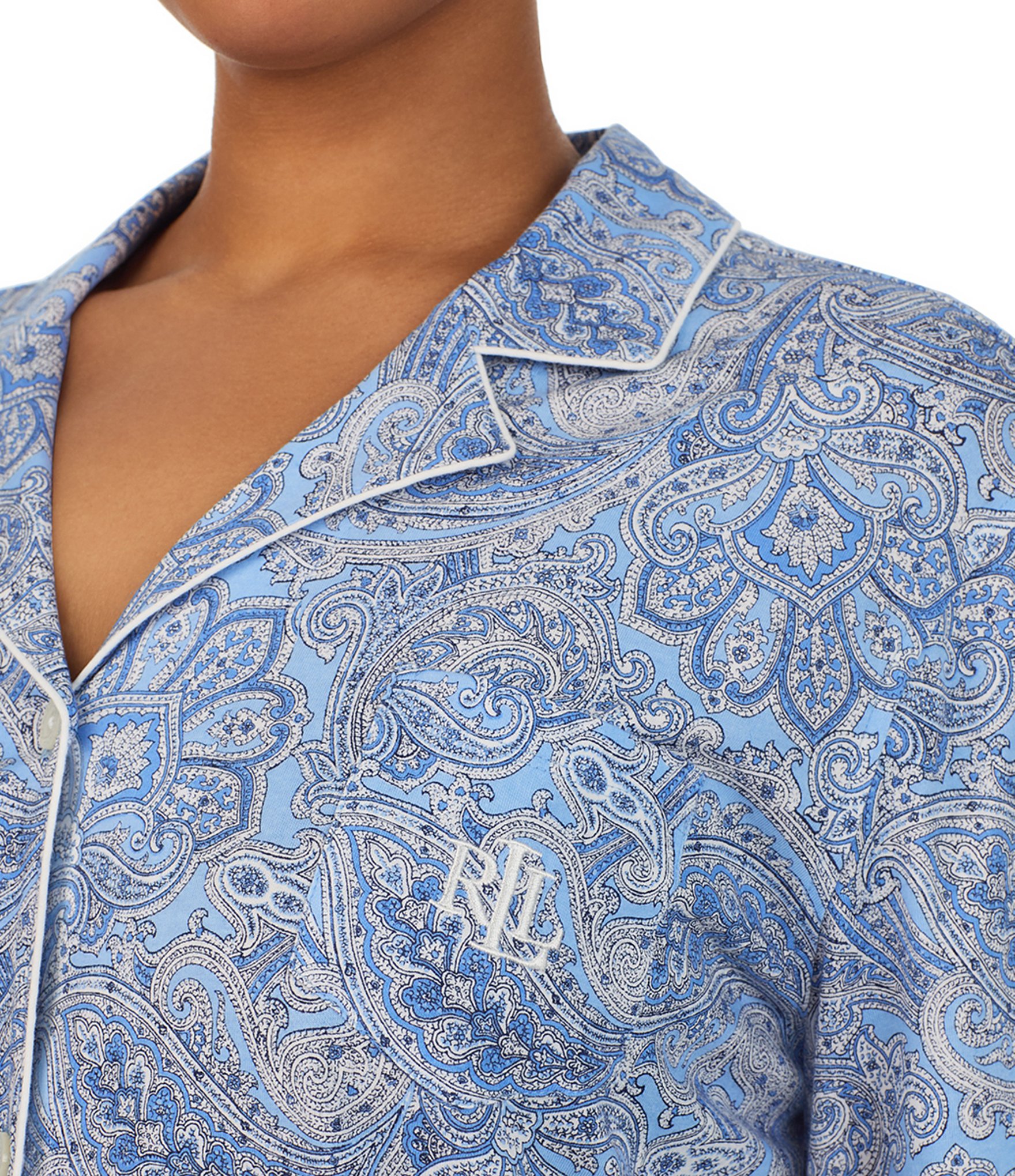 Lauren Ralph Lauren Plus Size Paisley Print Notch Collar 3/4 Sleeve Capri Pajama Set
