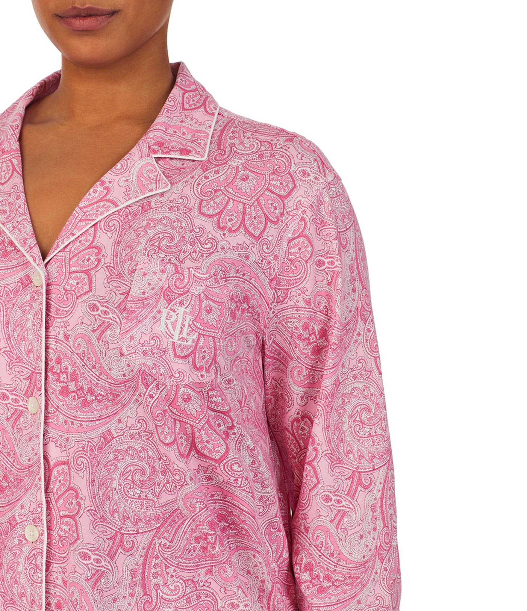 Lauren Ralph Lauren Plus Size Paisley Print Notch Collar 3/4 Sleeve Capri Pajama Set