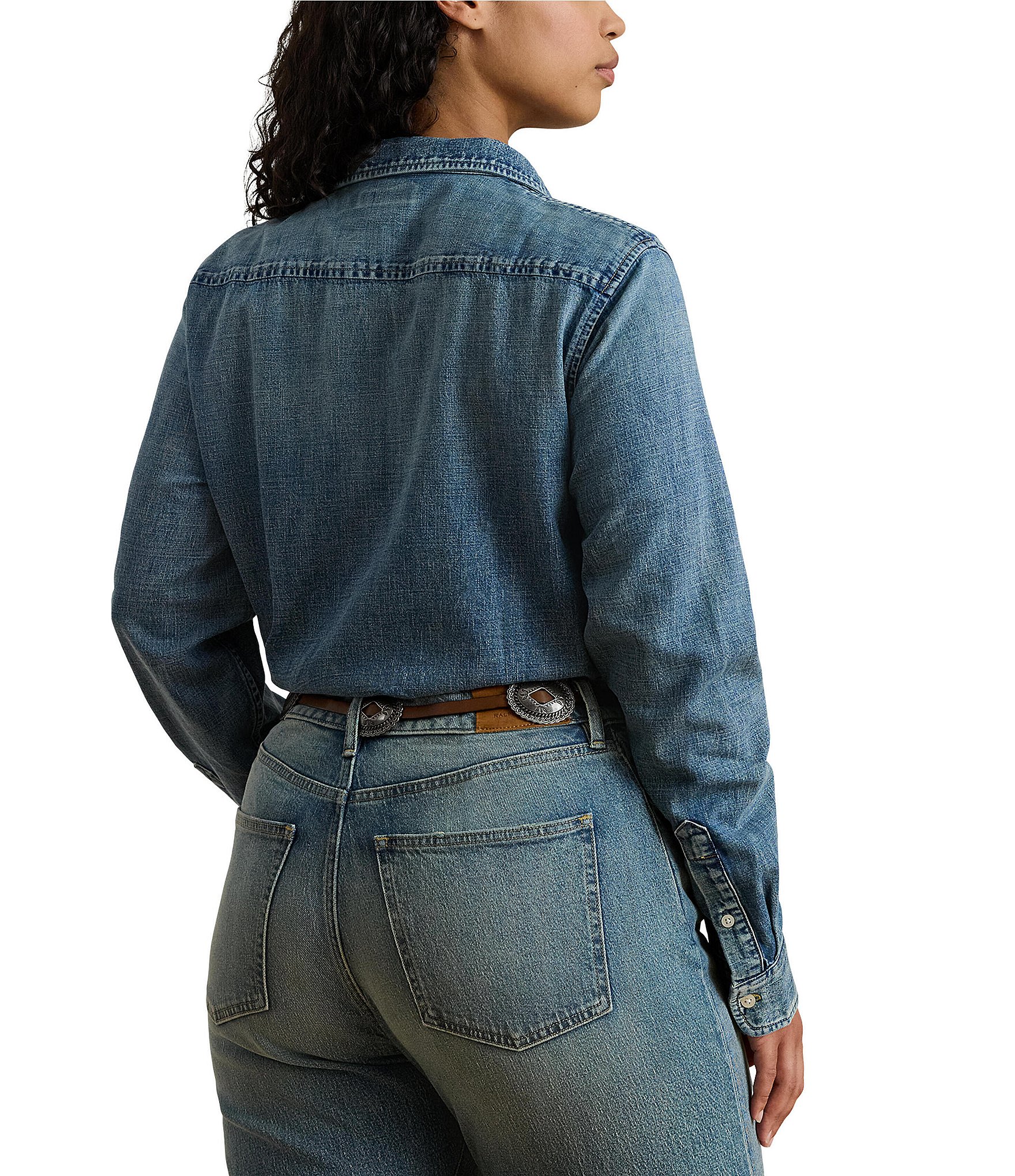 Lauren Ralph Lauren Plus Size Point Collar Long Sleeve Button-Front Shirt