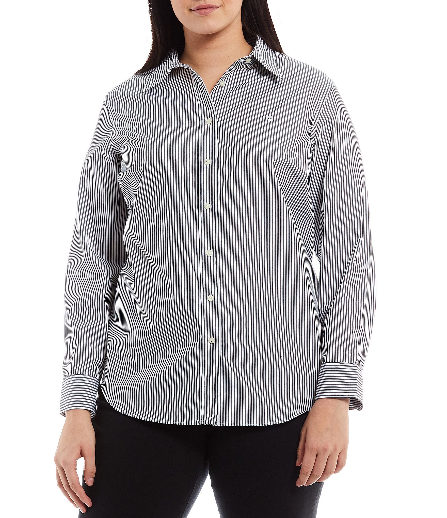rulle gødning Temmelig Lauren Ralph Lauren Plus Size Easy Care Striped Print Point Collar  Shirttail Hem Long Sleeve Shirt | Dillard's