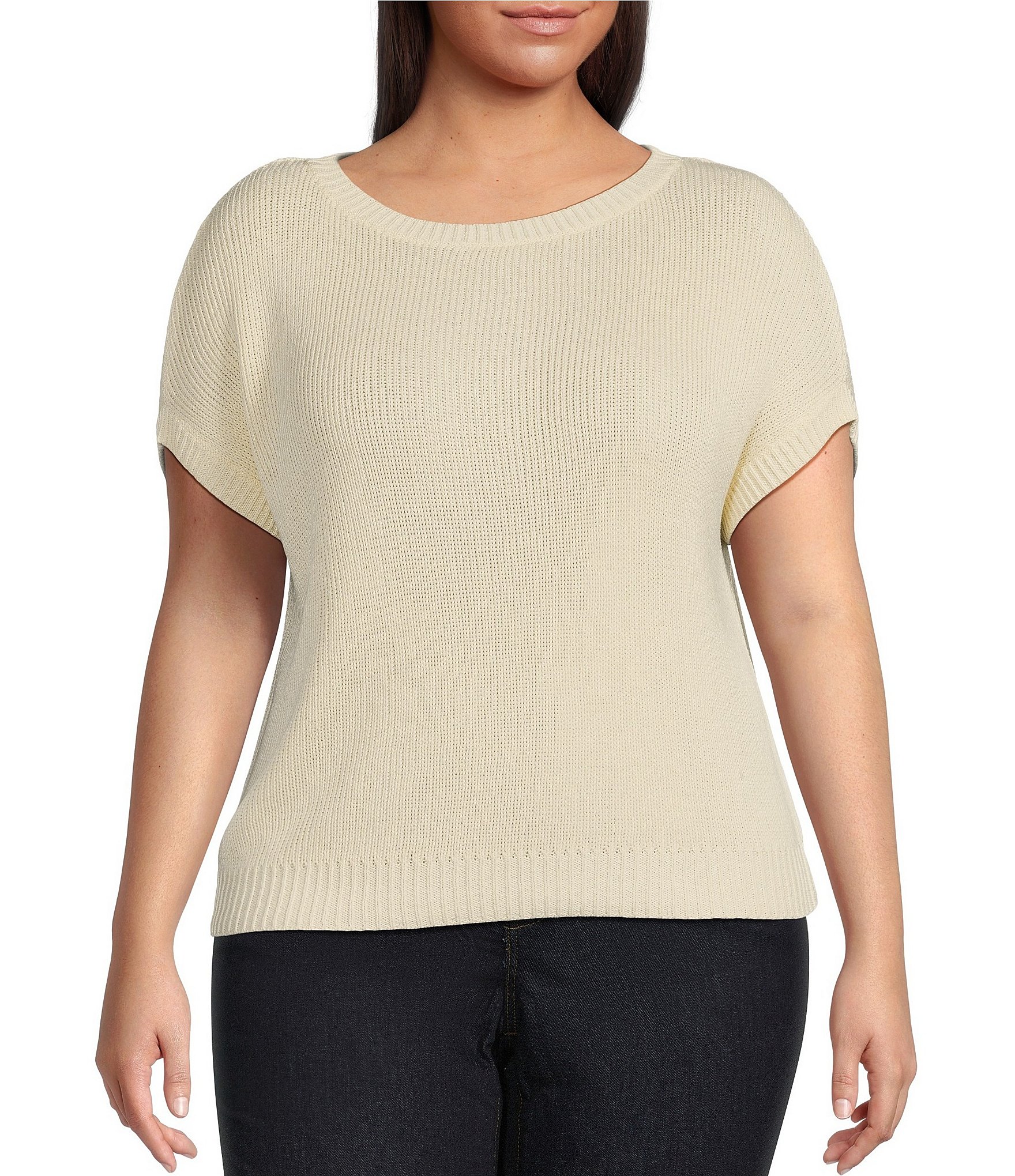 Lauren Ralph Lauren Plus Size Rib-Knit Short Sleeve Sweater Top | Dillard's