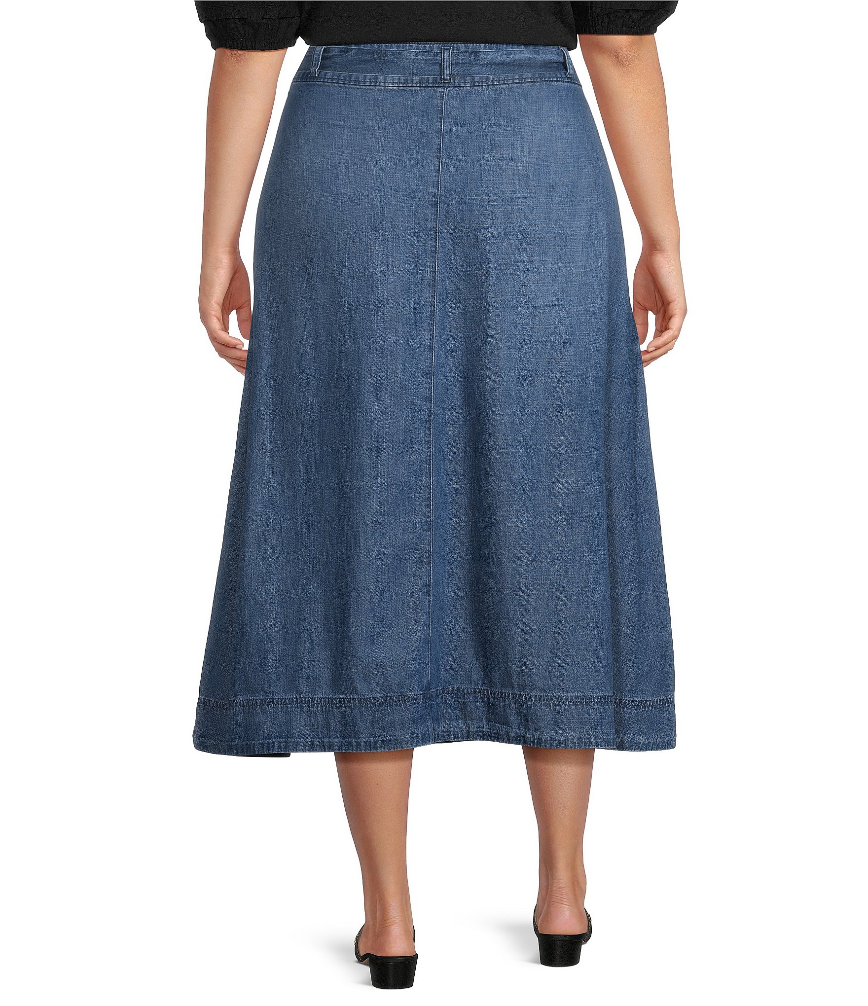 Lauren Ralph Lauren Plus Size Shirlaine Denim A-Line Pleated Belted Skirt