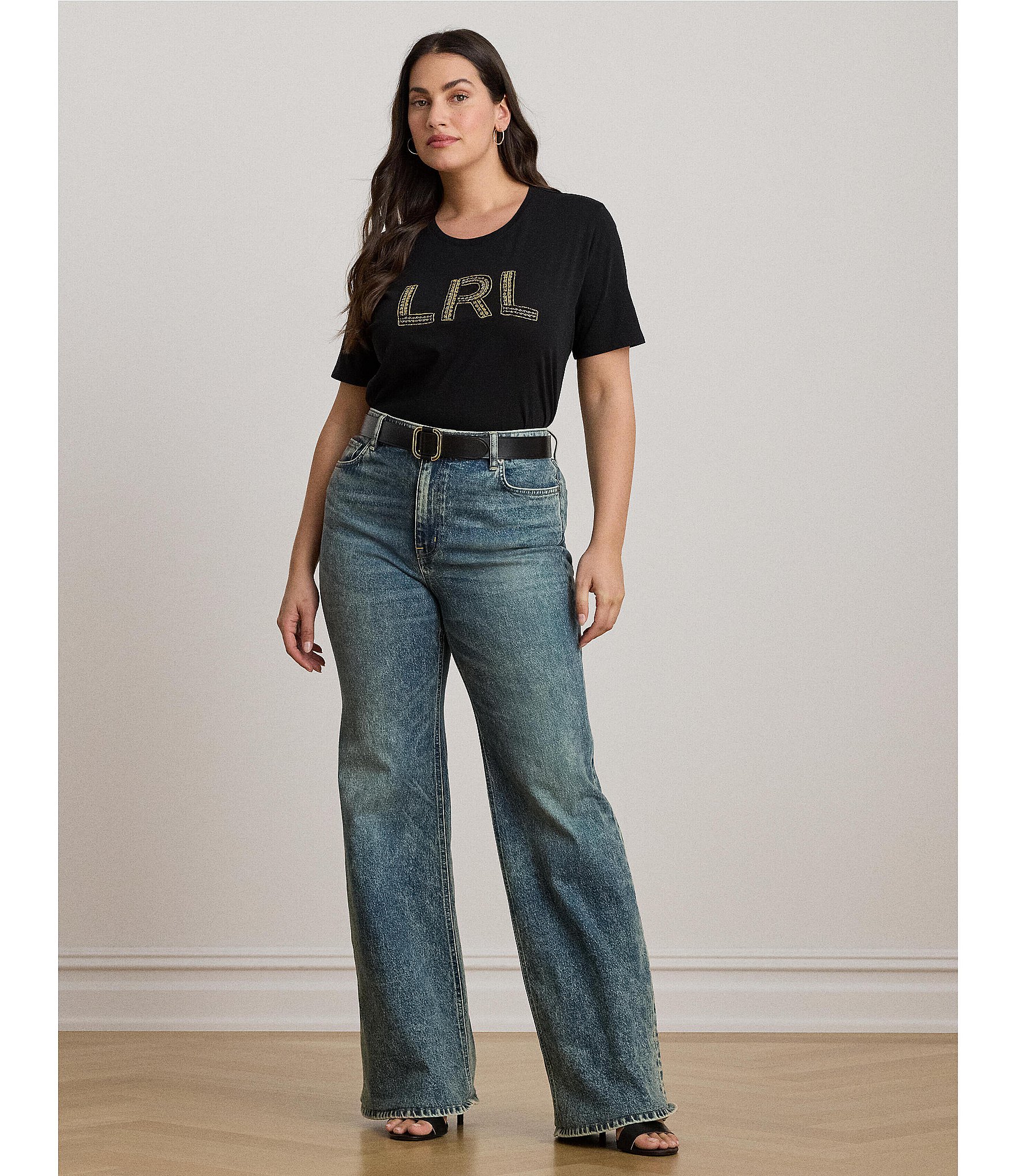 Lauren Ralph Lauren Plus Size Soft Jersey Cotton Crew Neck Short Sleeve Beaded Logo Tee
