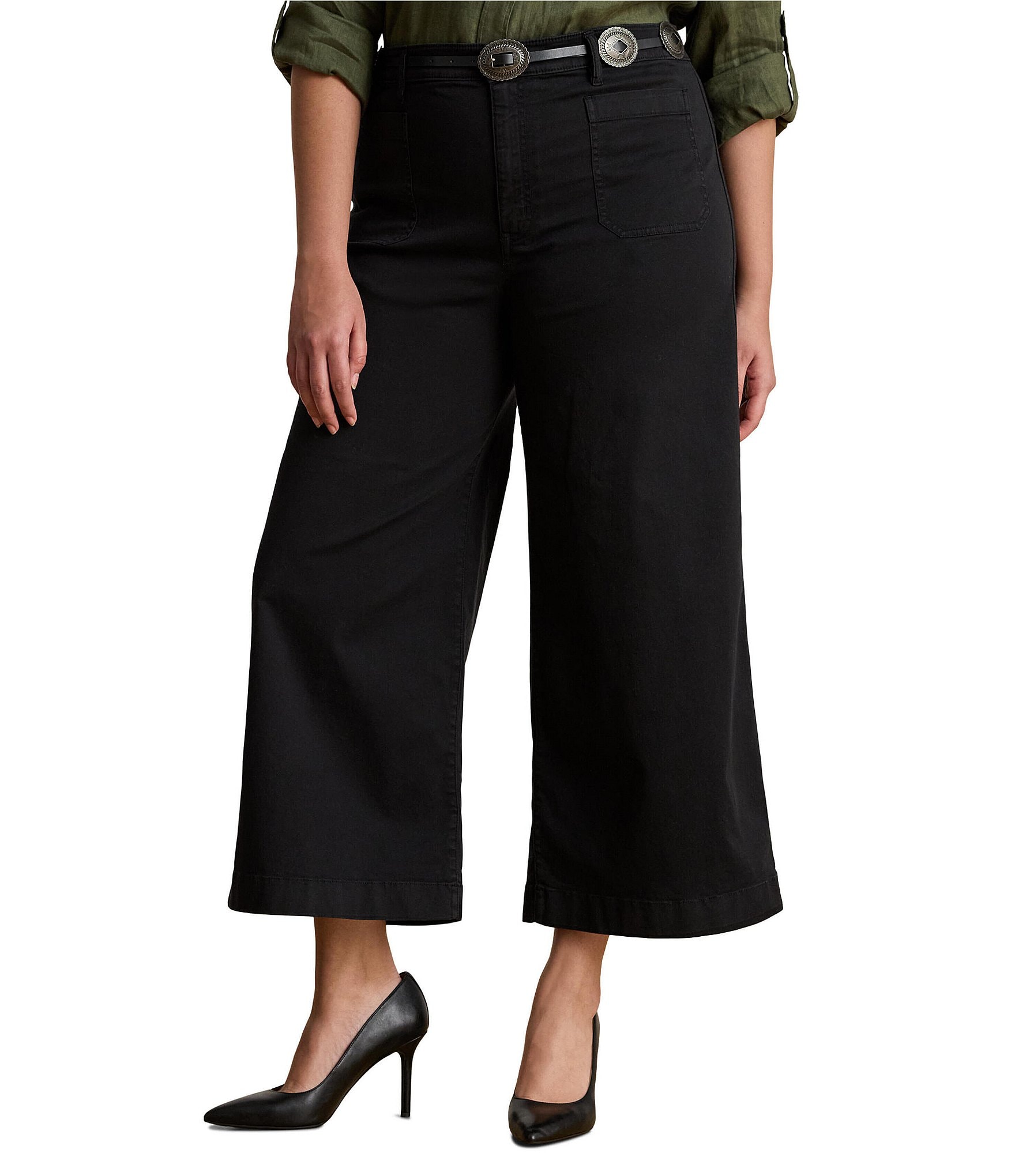 Lauren Ralph Lauren Plus Size Stretch Cotton Chino High Rise Wide Leg Pants