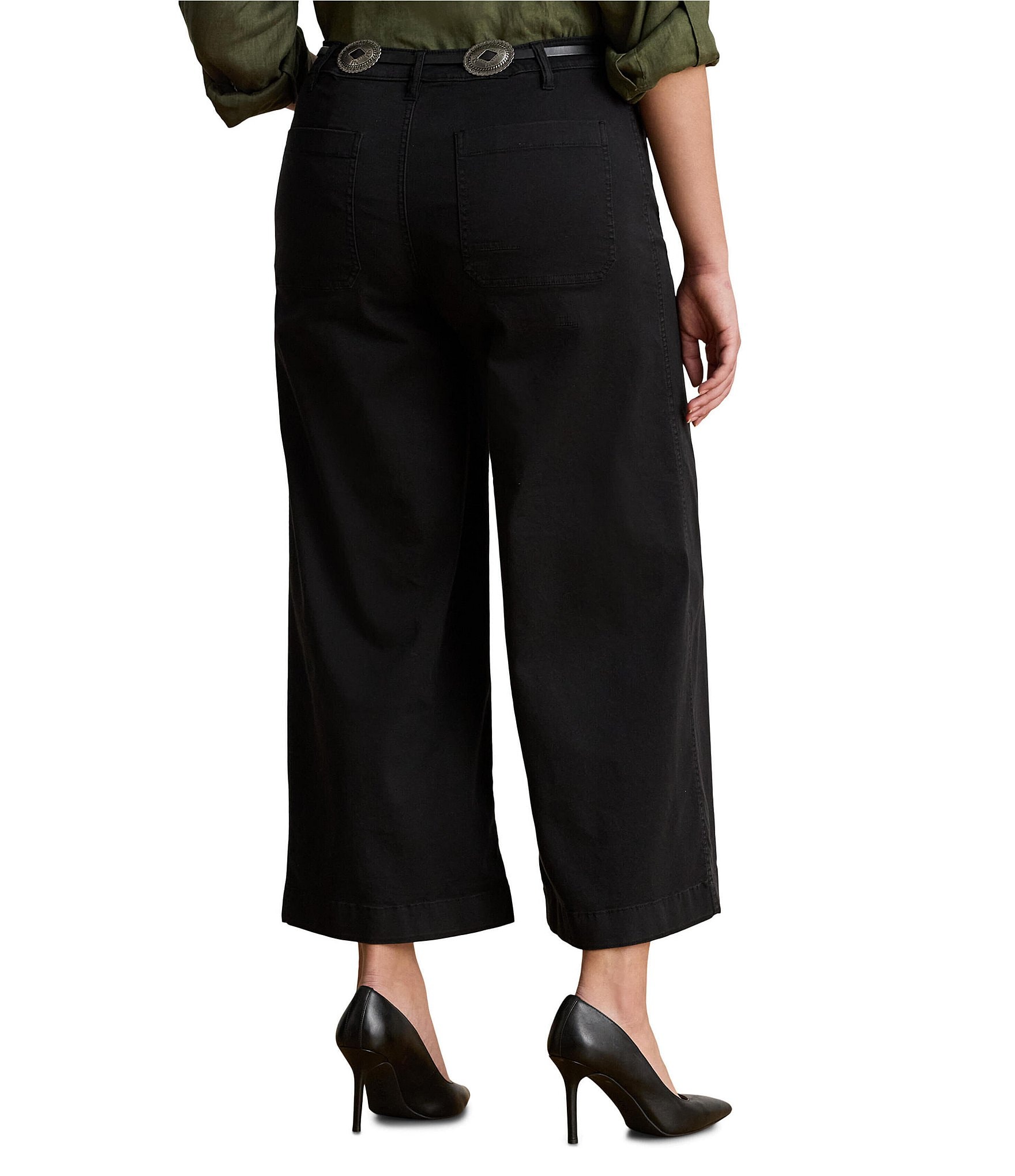 Lauren Ralph Lauren Plus Size Stretch Cotton Chino High Rise Wide Leg Pants