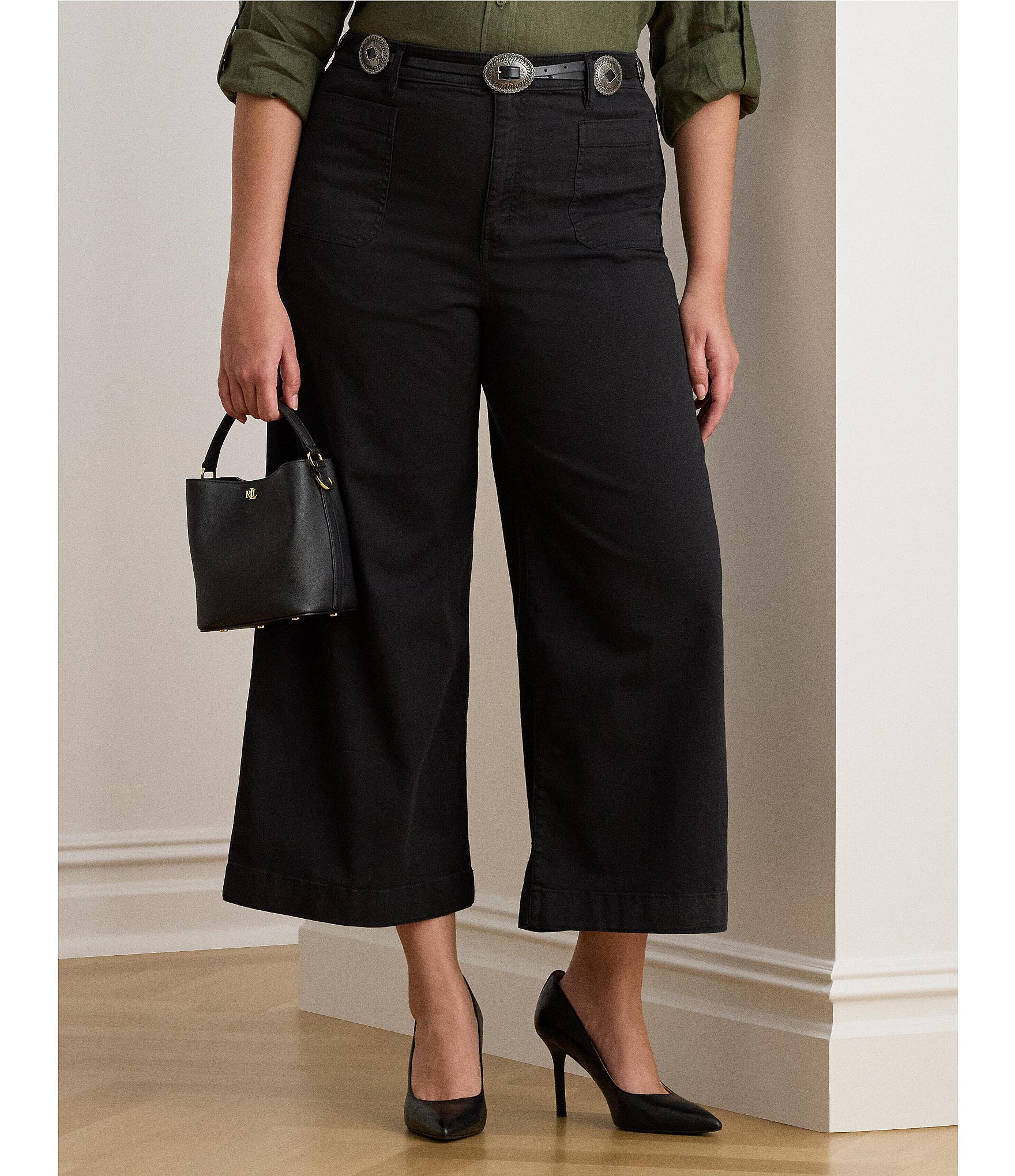 Lauren Ralph Lauren Plus Size Stretch Cotton Chino High Rise Wide Leg Pants